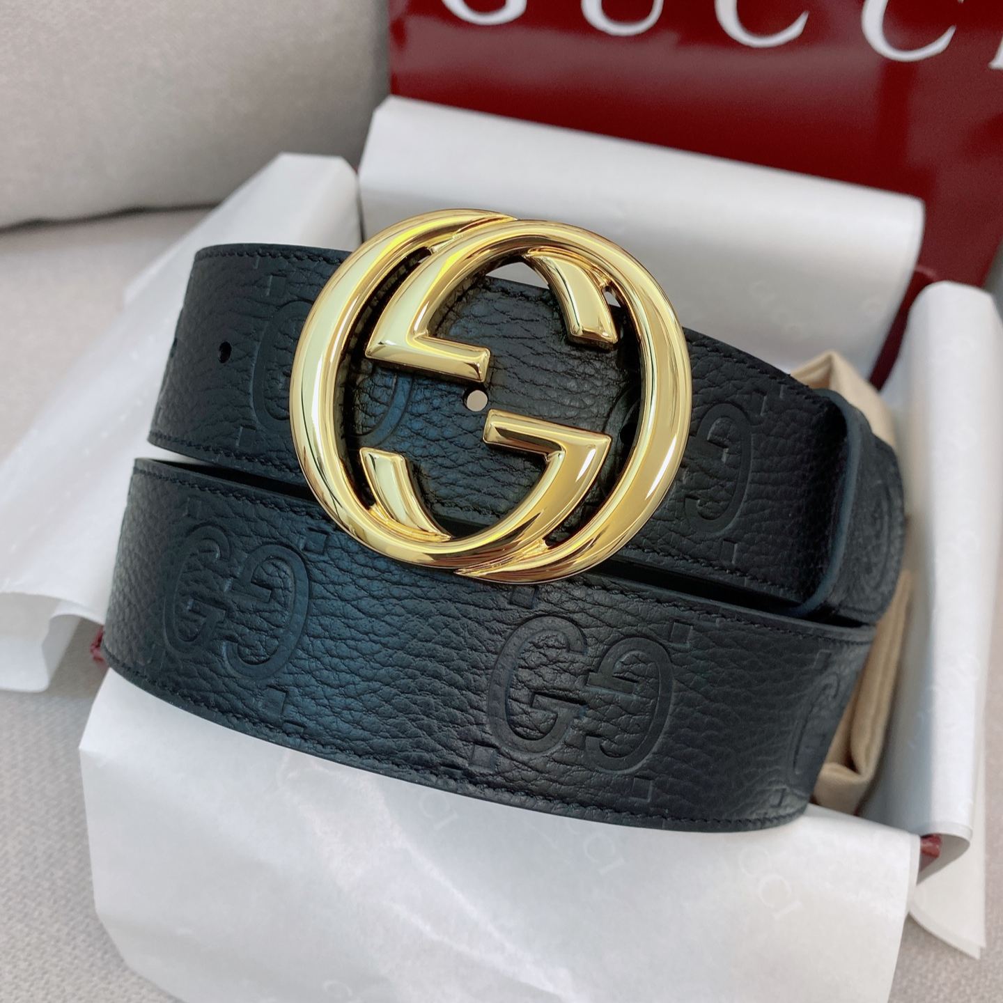 Gucci wide belt with Interlocking G buckle-4cm （794196AABZA1000）