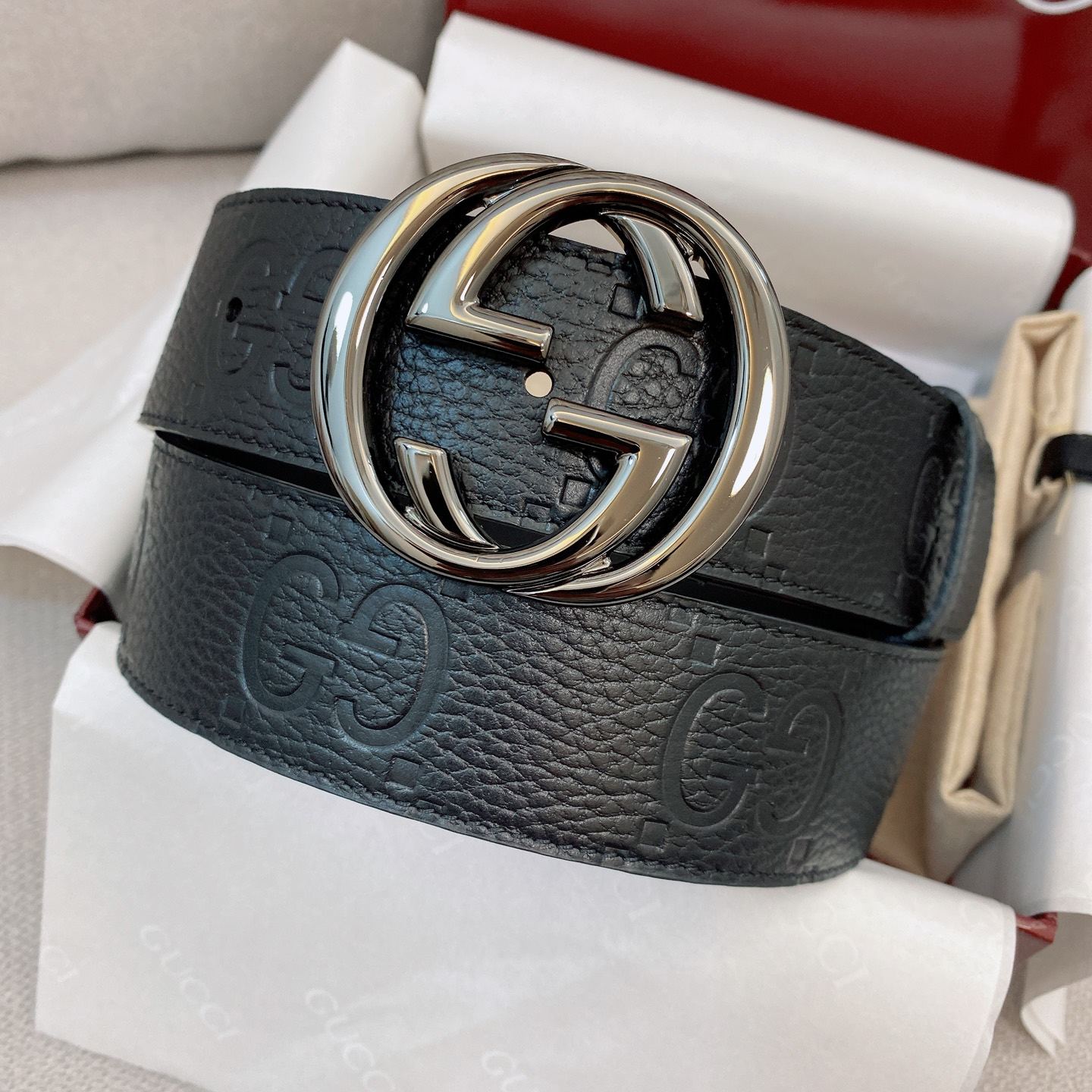 Gucci wide belt with Interlocking G buckle-4cm （794196AABZA1000）