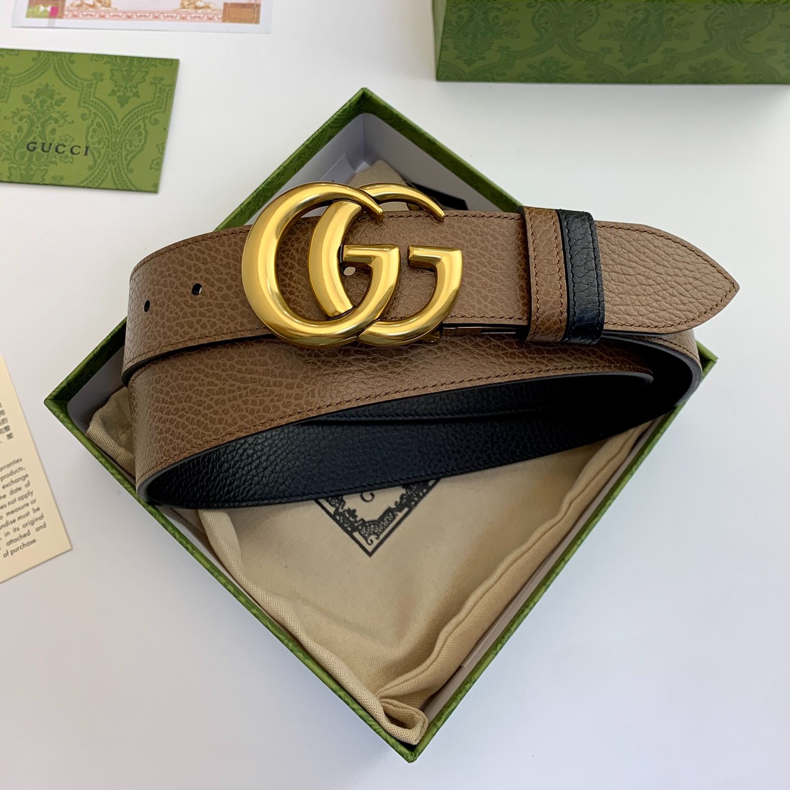 Gucci GG Marmont reversible belt in black/brown leather-3.8cm（627055-CAO2T-8170）