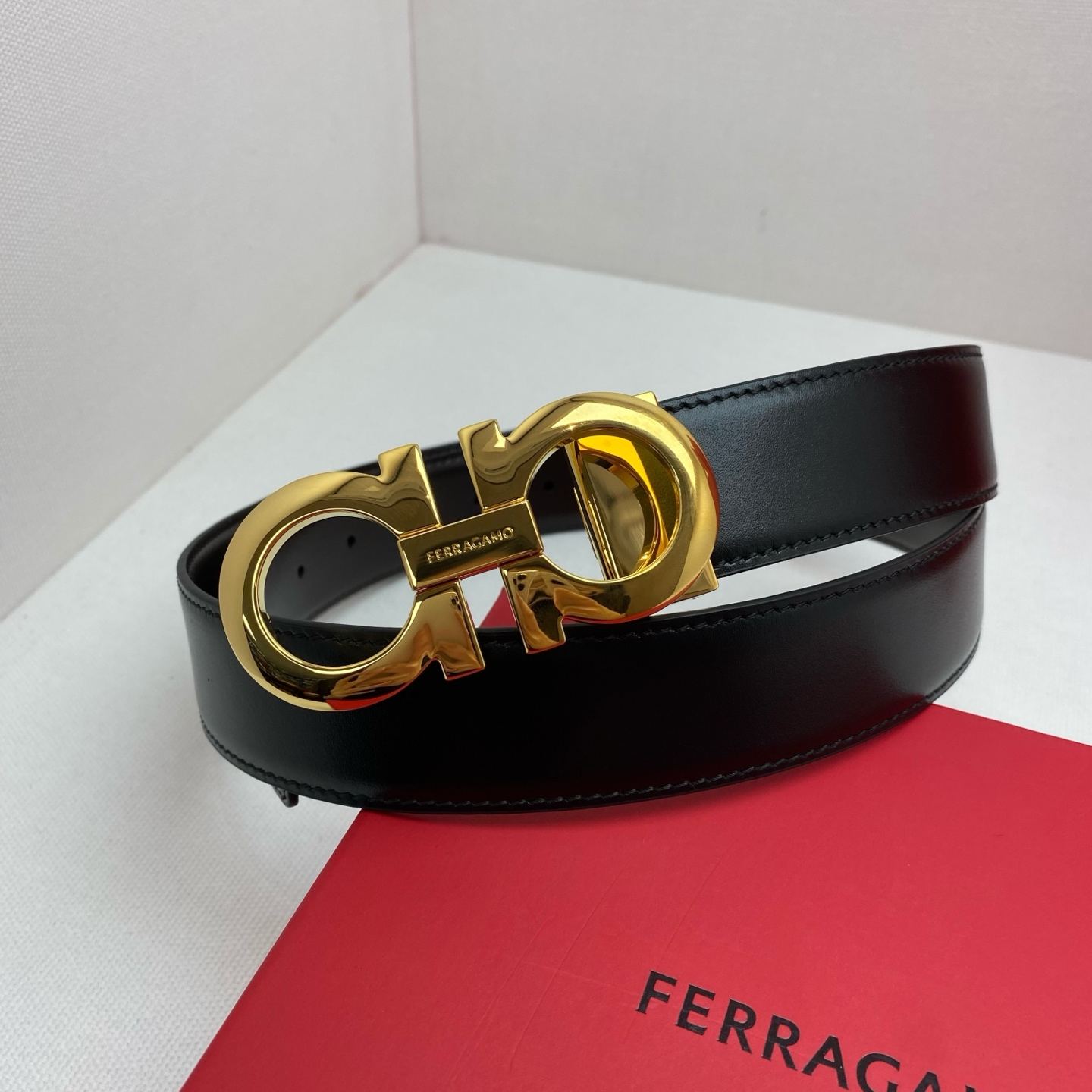 Ferragamo Leather Gancini Belt-3.5cm（725421）