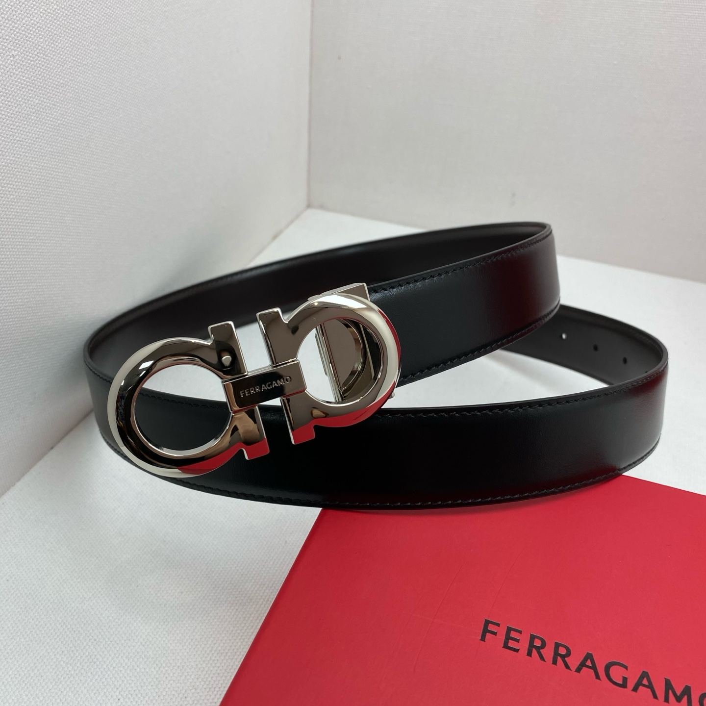 Ferragamo Leather Gancini Belt-3.5cm（725421）