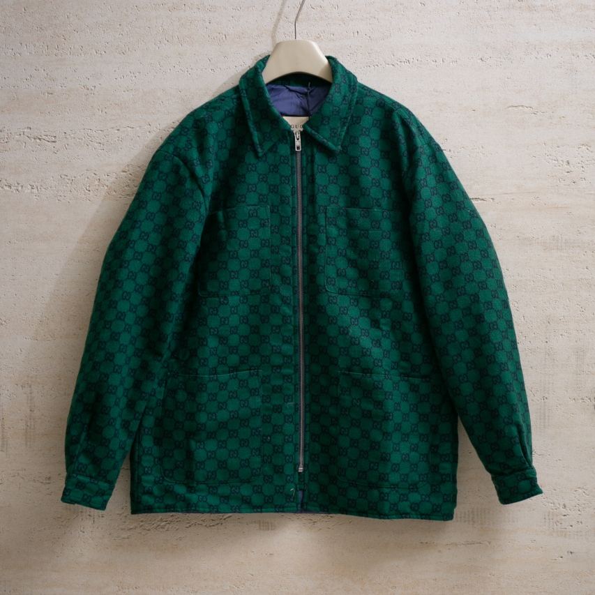 GUCCI GG Wool Flannel Padded Overshirt "Green/Navy Blue"（770330-ZAPDC-3585）