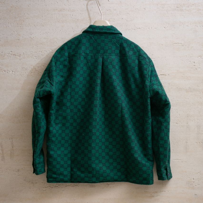 GUCCI GG Wool Flannel Padded Overshirt "Green/Navy Blue"（770330-ZAPDC-3585）