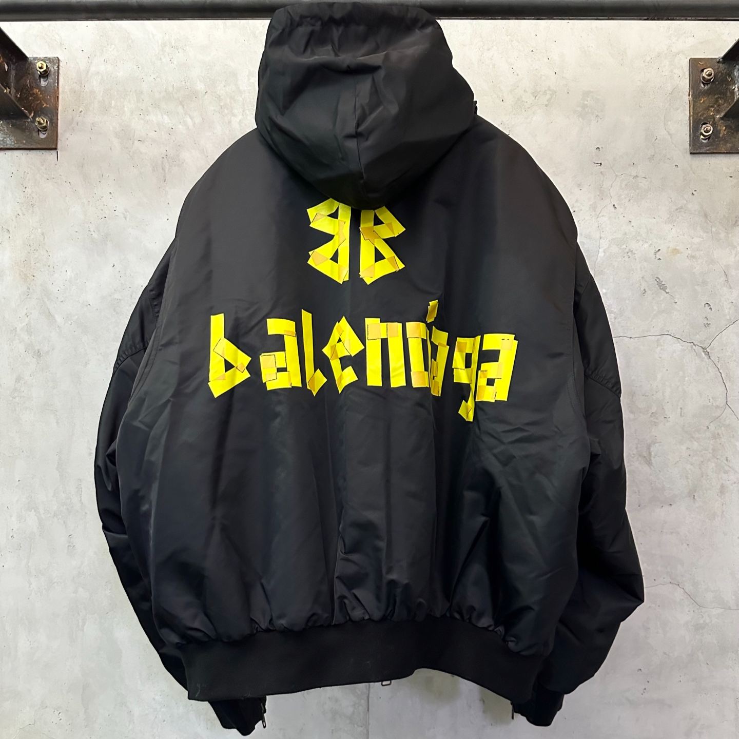Balenciaga Men's Tape Type Light Hooded Bomber in Black (791103TPO041000）