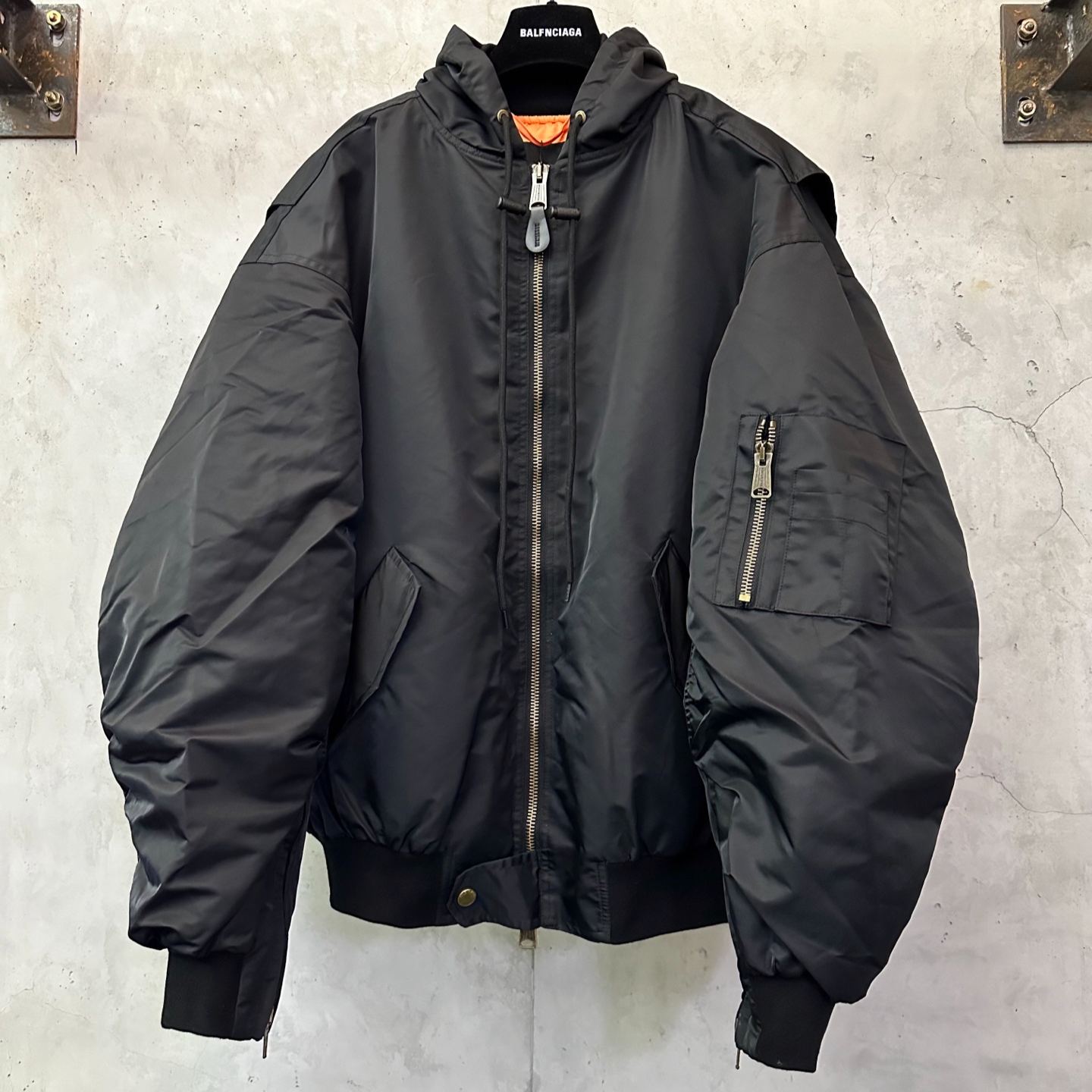 Balenciaga Men's Tape Type Light Hooded Bomber in Black (791103TPO041000）