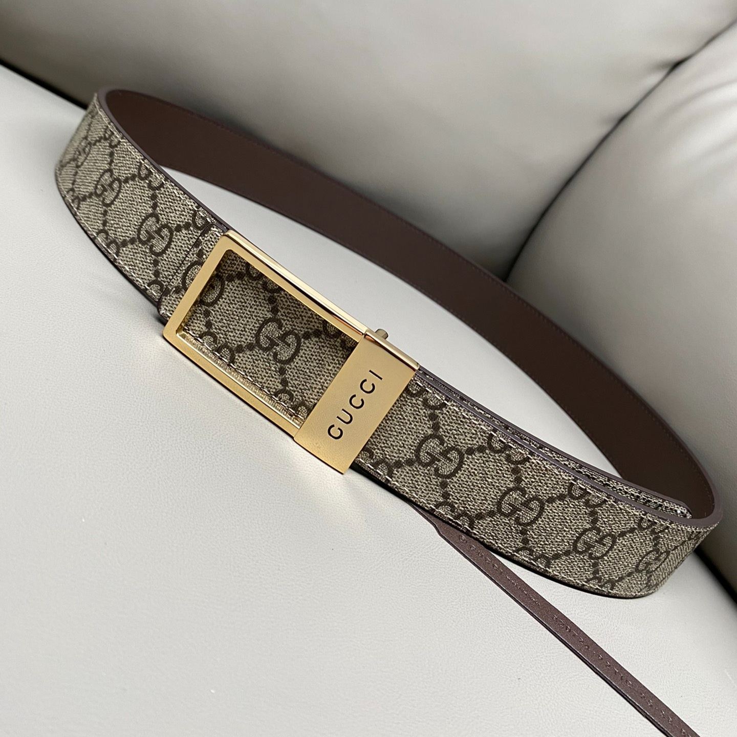 GUCCI GG Supreme Fabric and leather belt（82072492TIC8358）