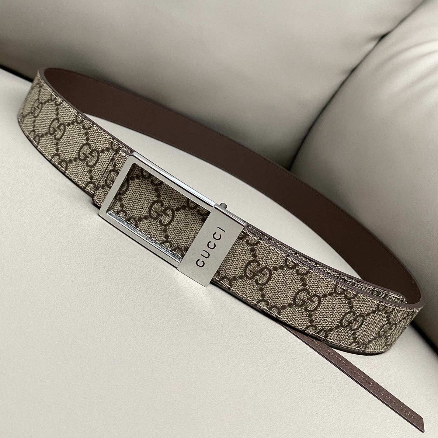 GUCCI GG Supreme Fabric and leather belt（82072492TIC8358）