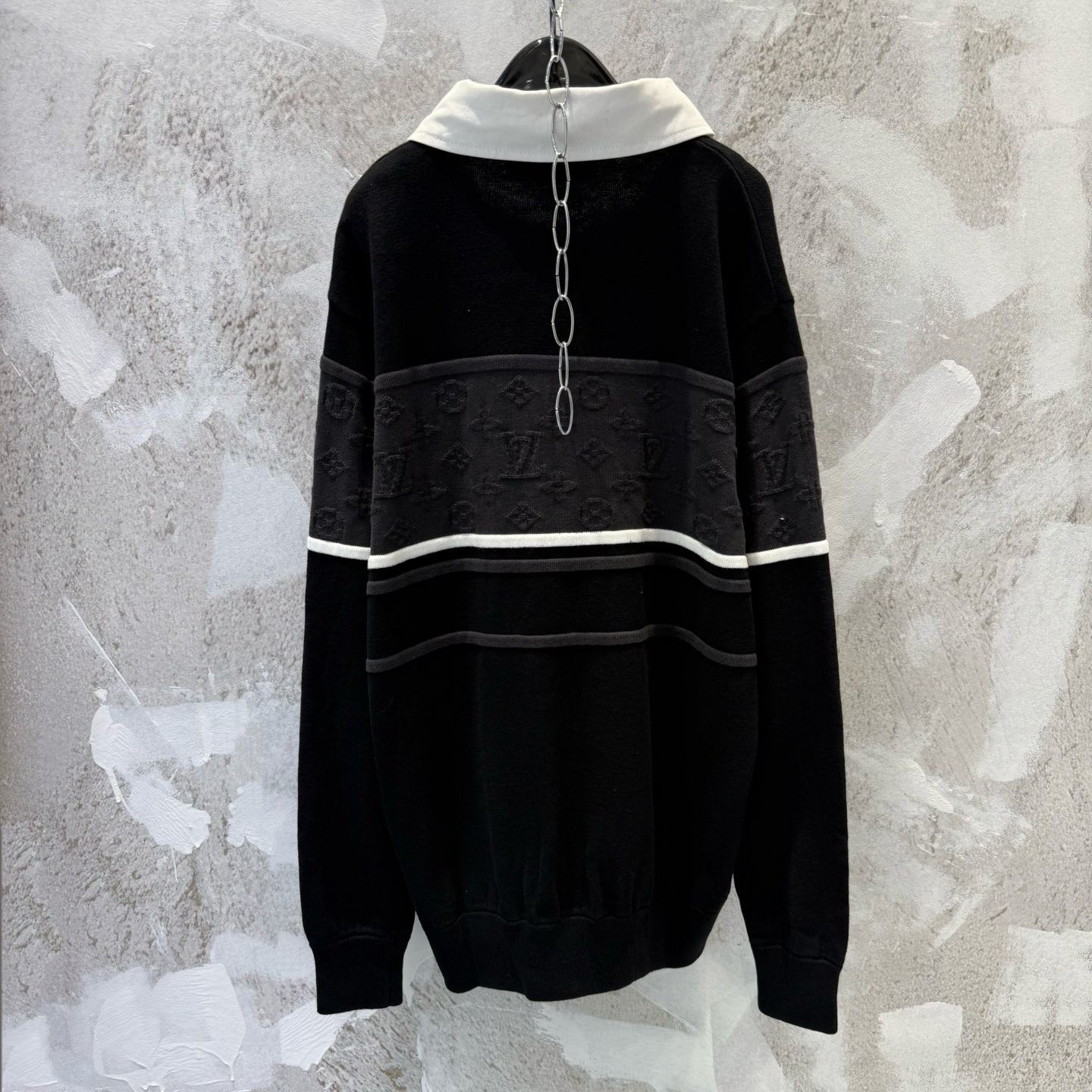 Louis Vuitton Men's Monogram Jacquard Long-Sleeved Polo Shirt "Washed Black" （1AGTM9）