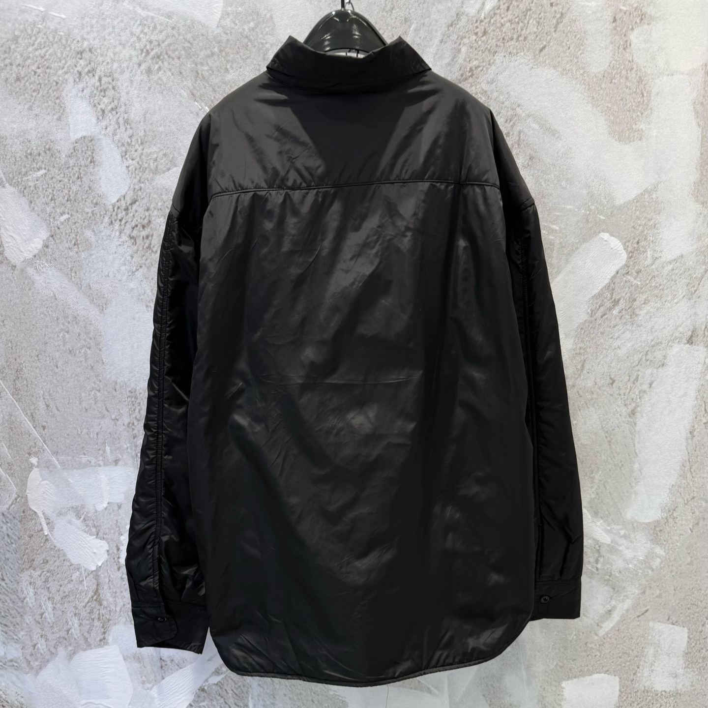 PRADA Logo Black Lightweight Nylon Button Long Sleeve Shirt (SC823M-1WQ9-F0002-S-OOO）