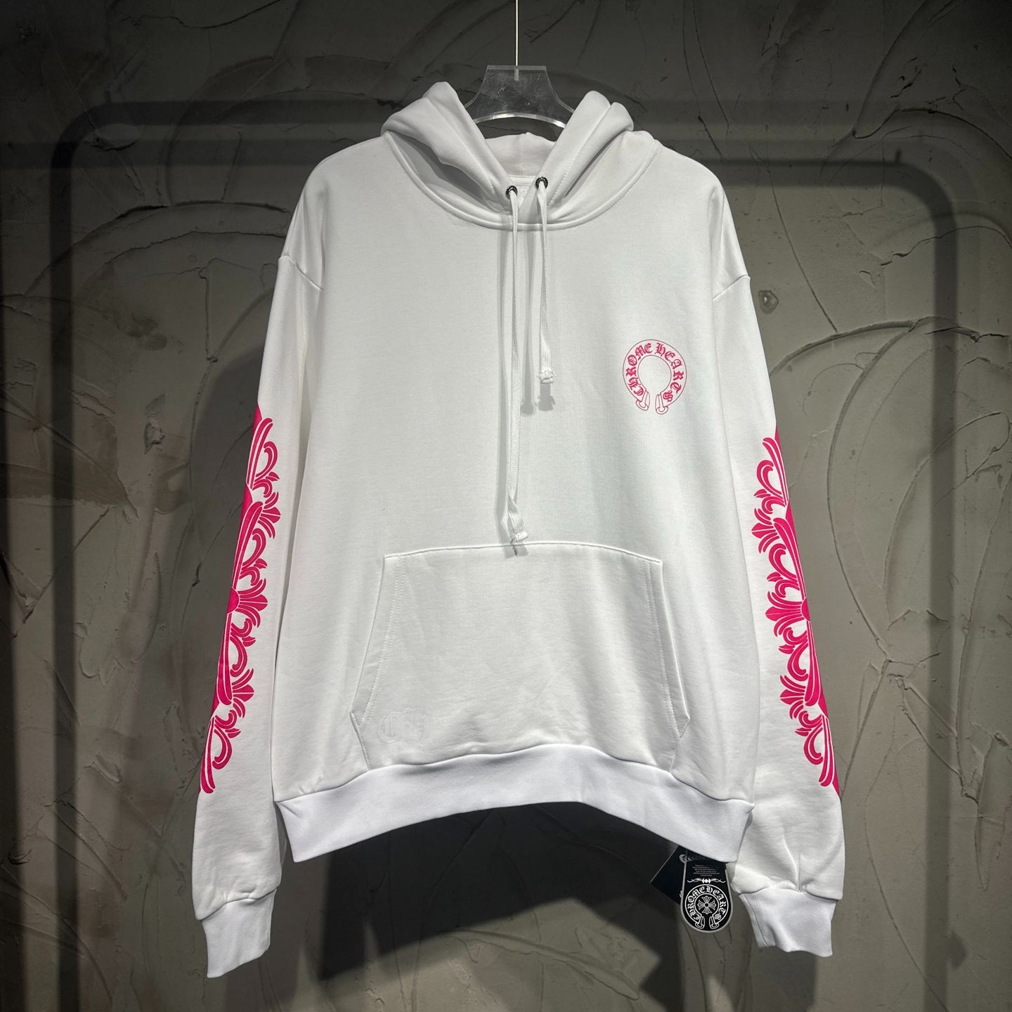 Chrome Hearts White Magenta Horseshoe Hoodie (042-075043）