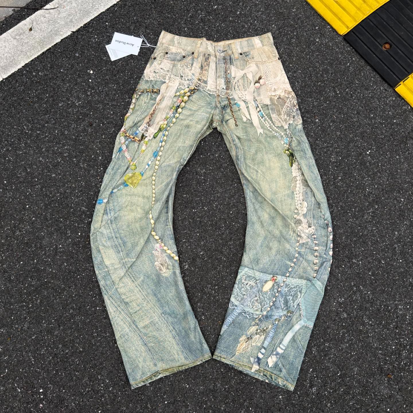 Acne Studios 1981 Printed Jeans White & Green (CK0134-AET）