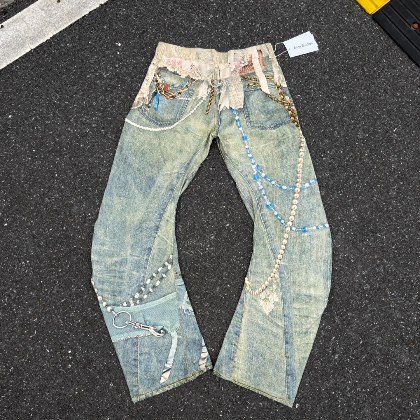 Acne Studios 1981 Printed Jeans White & Green (CK0134-AET）