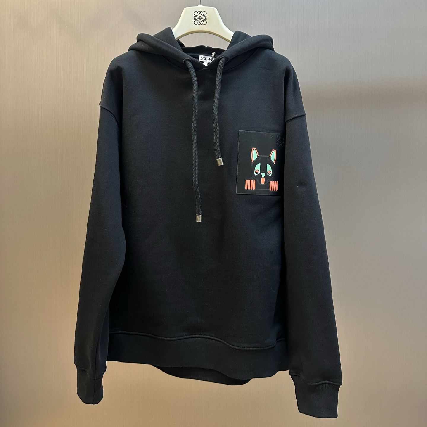 LOEWE Cotton Loose Fit Hooded Sweatshirt in Black  (H526Y25J39-1100）
