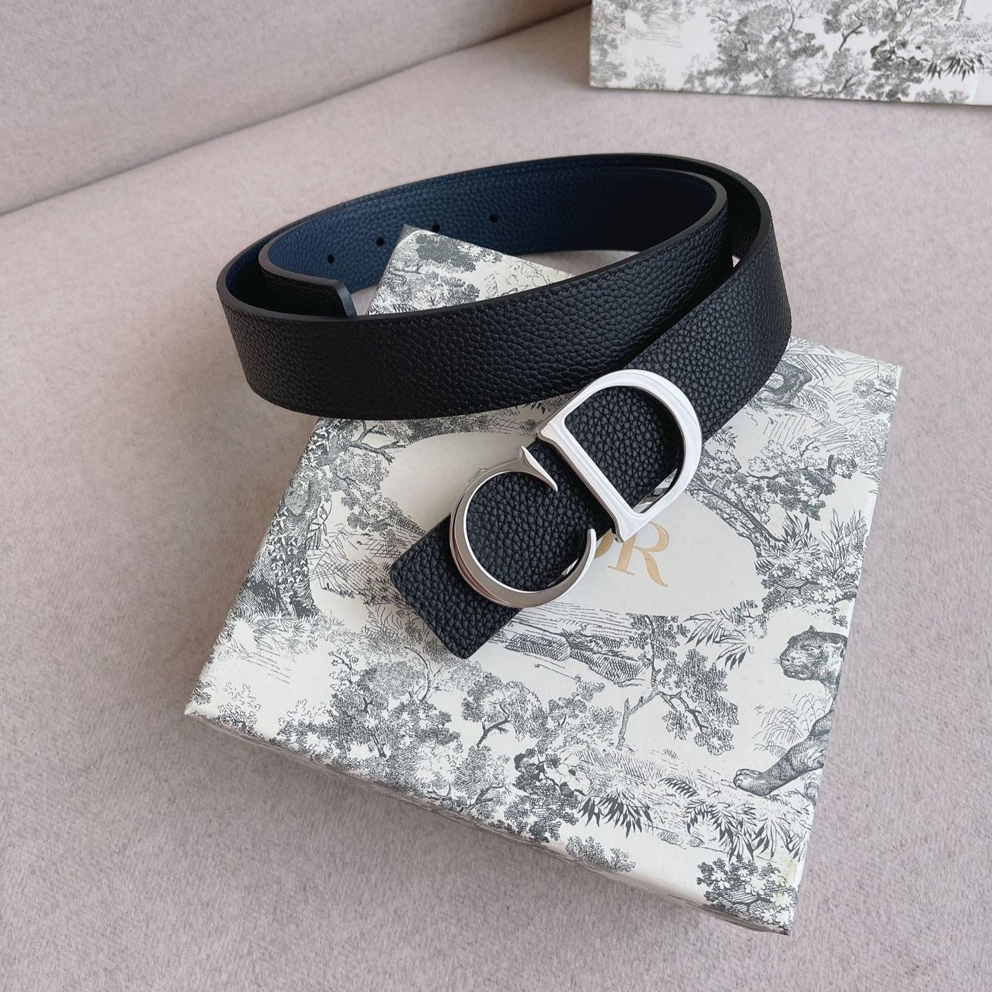 Dior Plaque Reversible Belt 'Black/Silver'（4353PLTAM-H16Q）