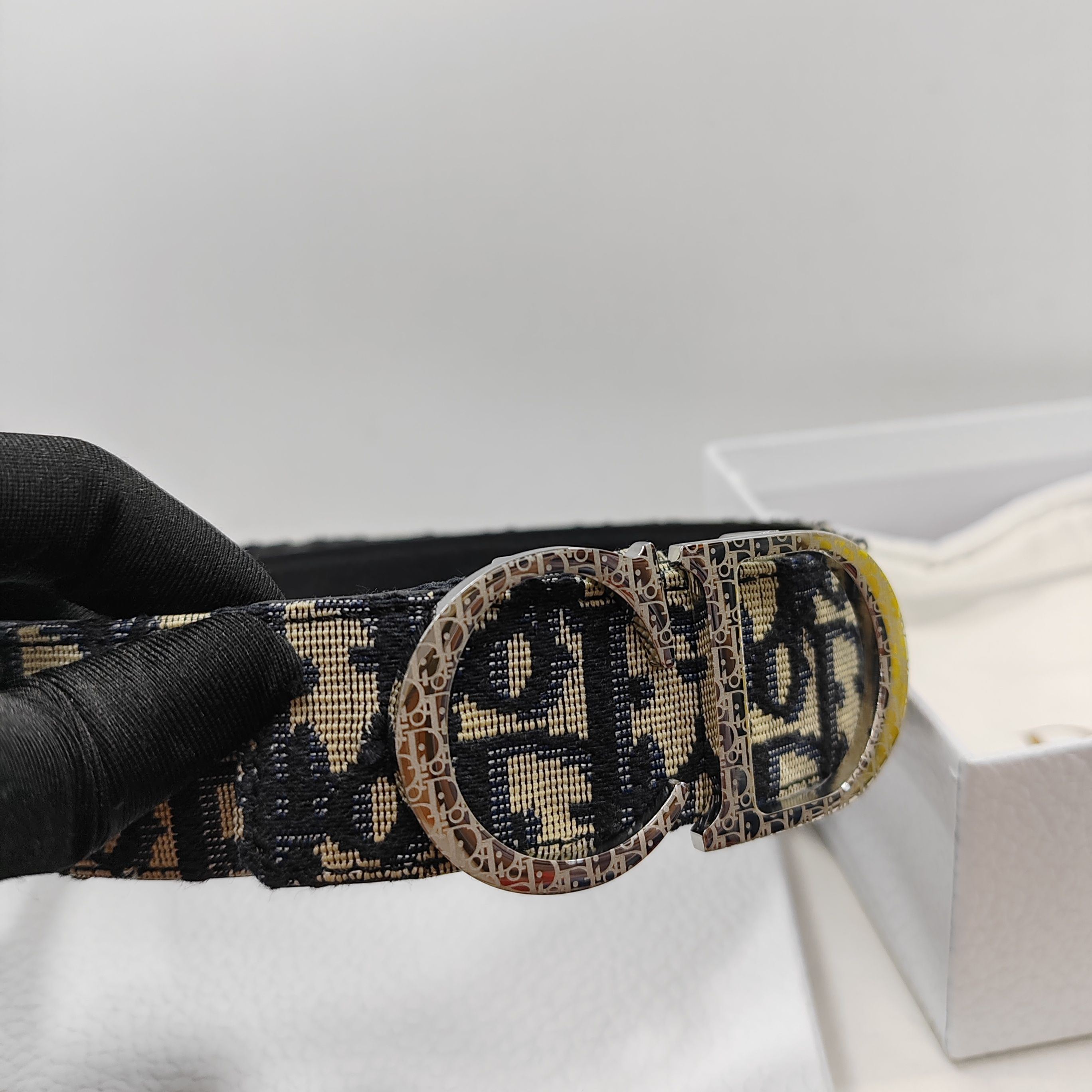 Dior Essentials CD Reversible Belt: Brass x Twill Jacquard x Grain Calfskin（4907PLMET_H02K）