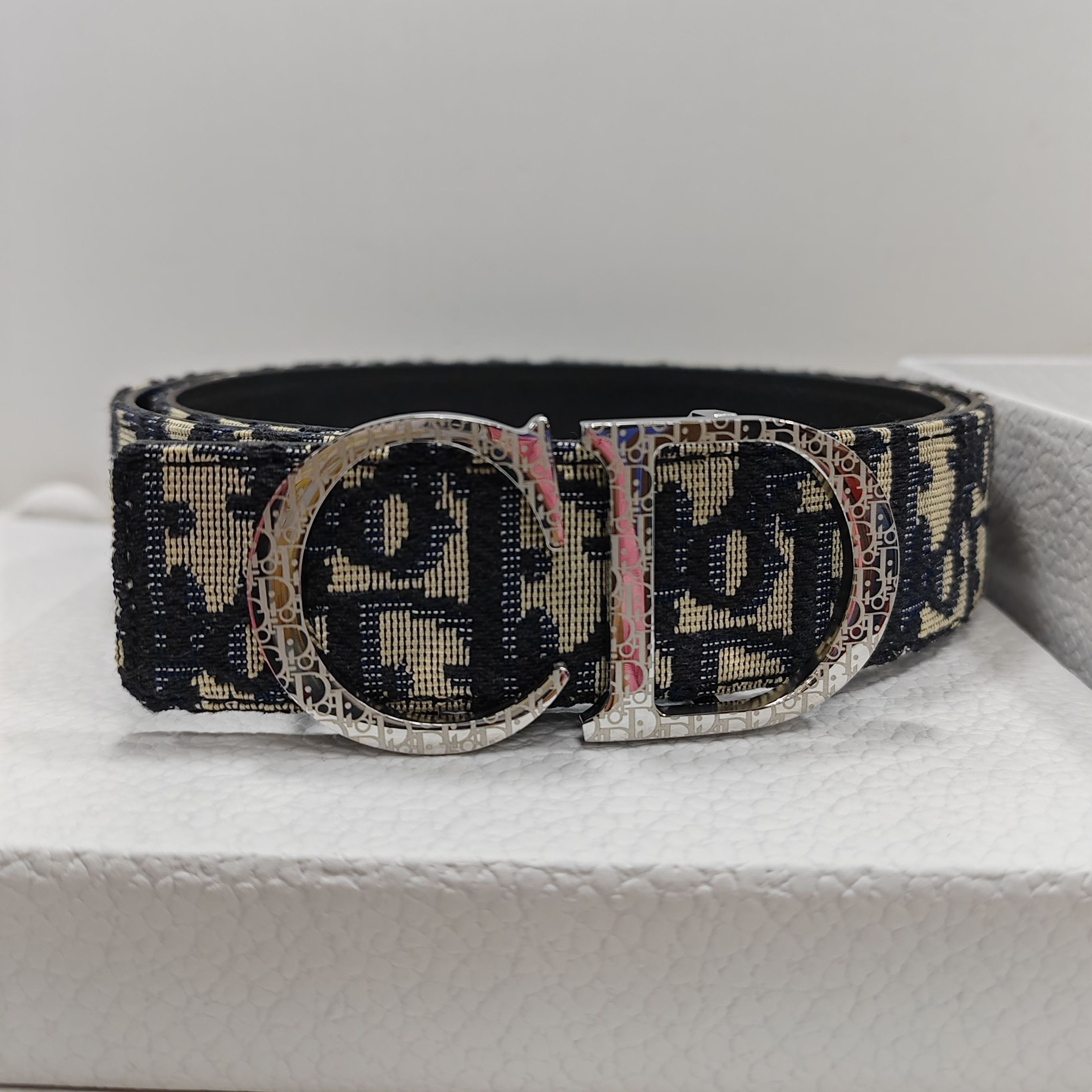 Dior Essentials CD Reversible Belt: Brass x Twill Jacquard x Grain Calfskin（4907PLMET_H02K）