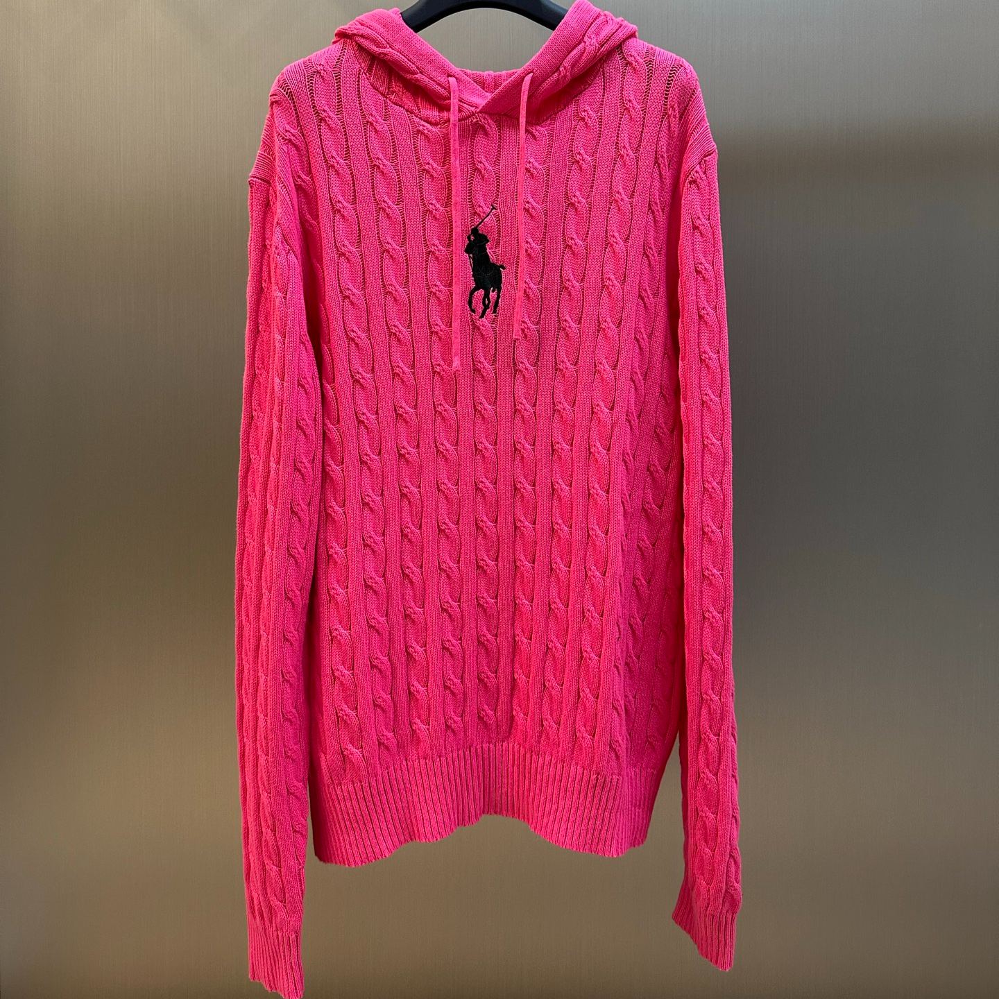 Polo Ralph Lauren Pink Pony Cable-Knit Hoodie in Black（WMPOSWENC021408）
