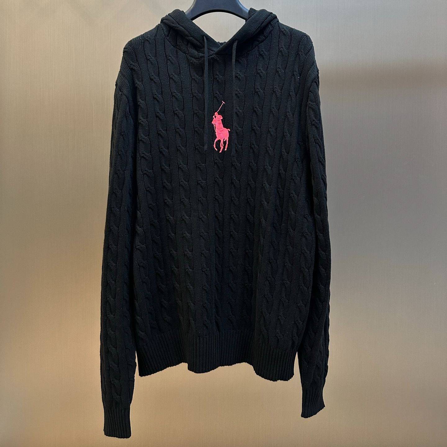 Polo Ralph Lauren Pink Pony Cable-Knit Hoodie in Black（WMPOSWENC021408）