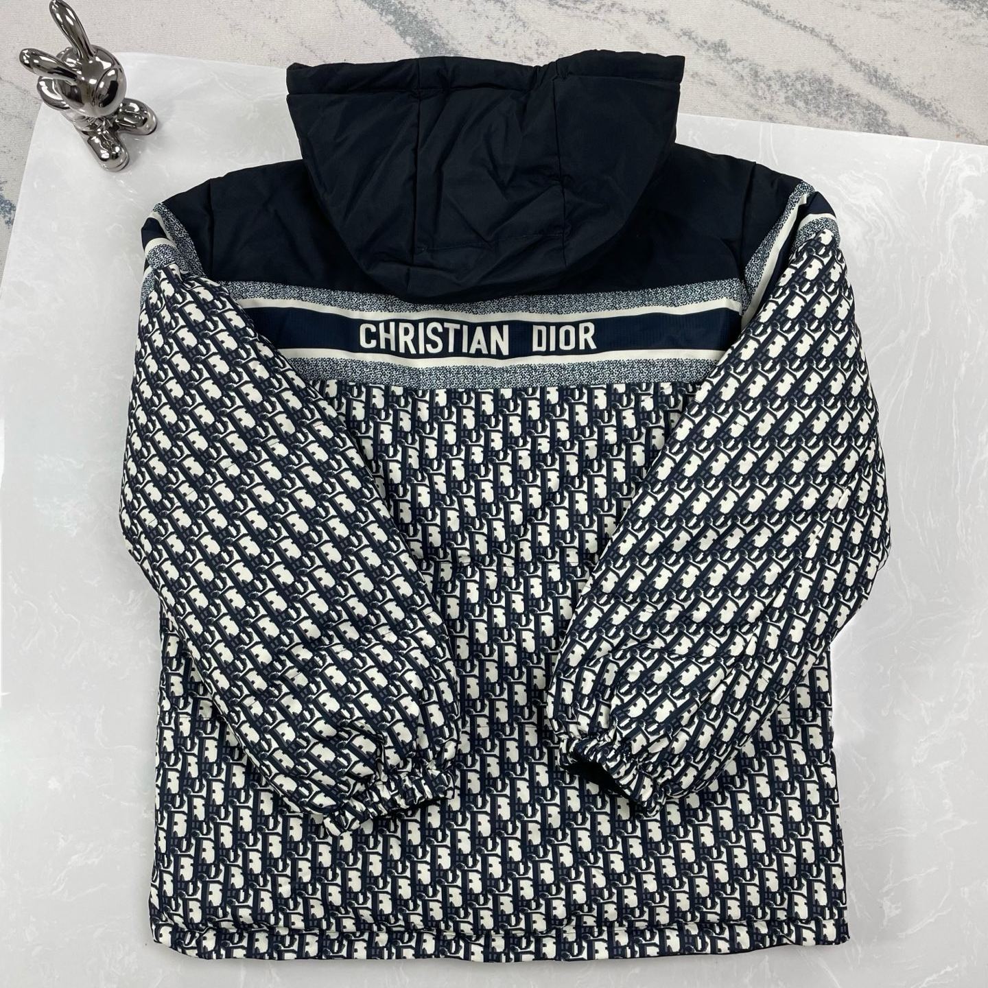 Dior Women's Oblique Quilted Technical Taffeta Reversible Long Down Jacket "Blue/Ecru"（147C23A2968-X5803）