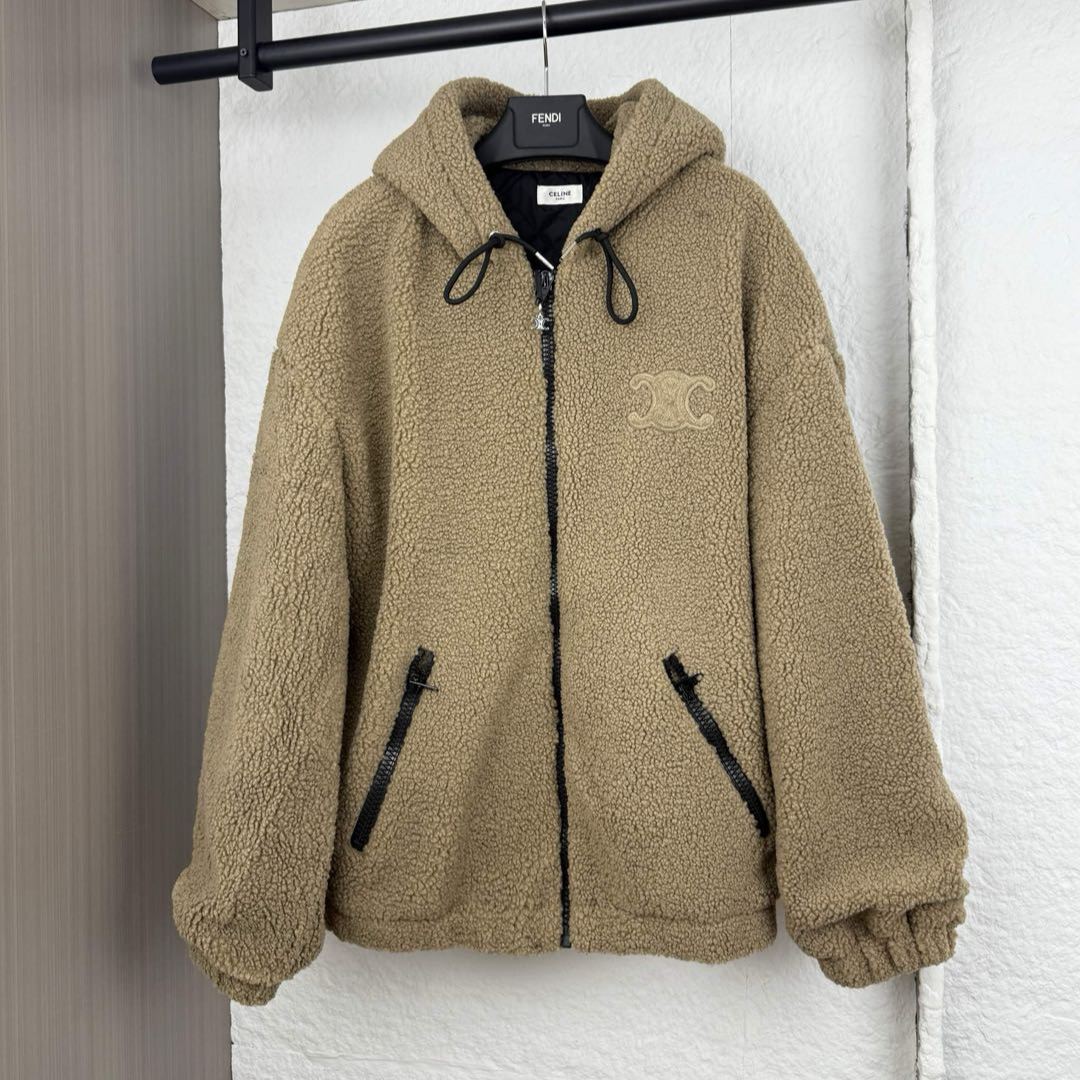 Celine Hooded jacket in wool and cotton fleece (RV0SC0T87-02BL）