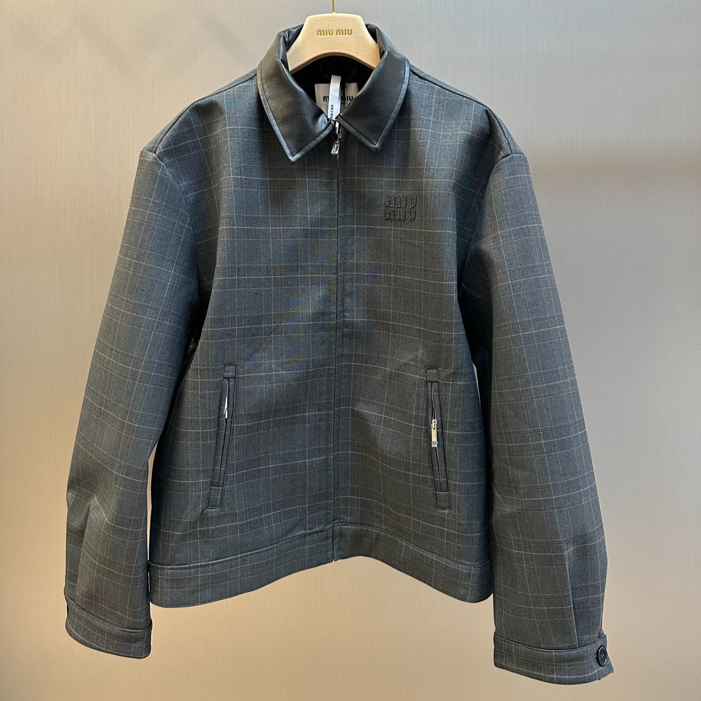 MIU MIU Collared Checkered Letter Embroidered Jacket（ML1325-174Z-F0480-S-OOO）