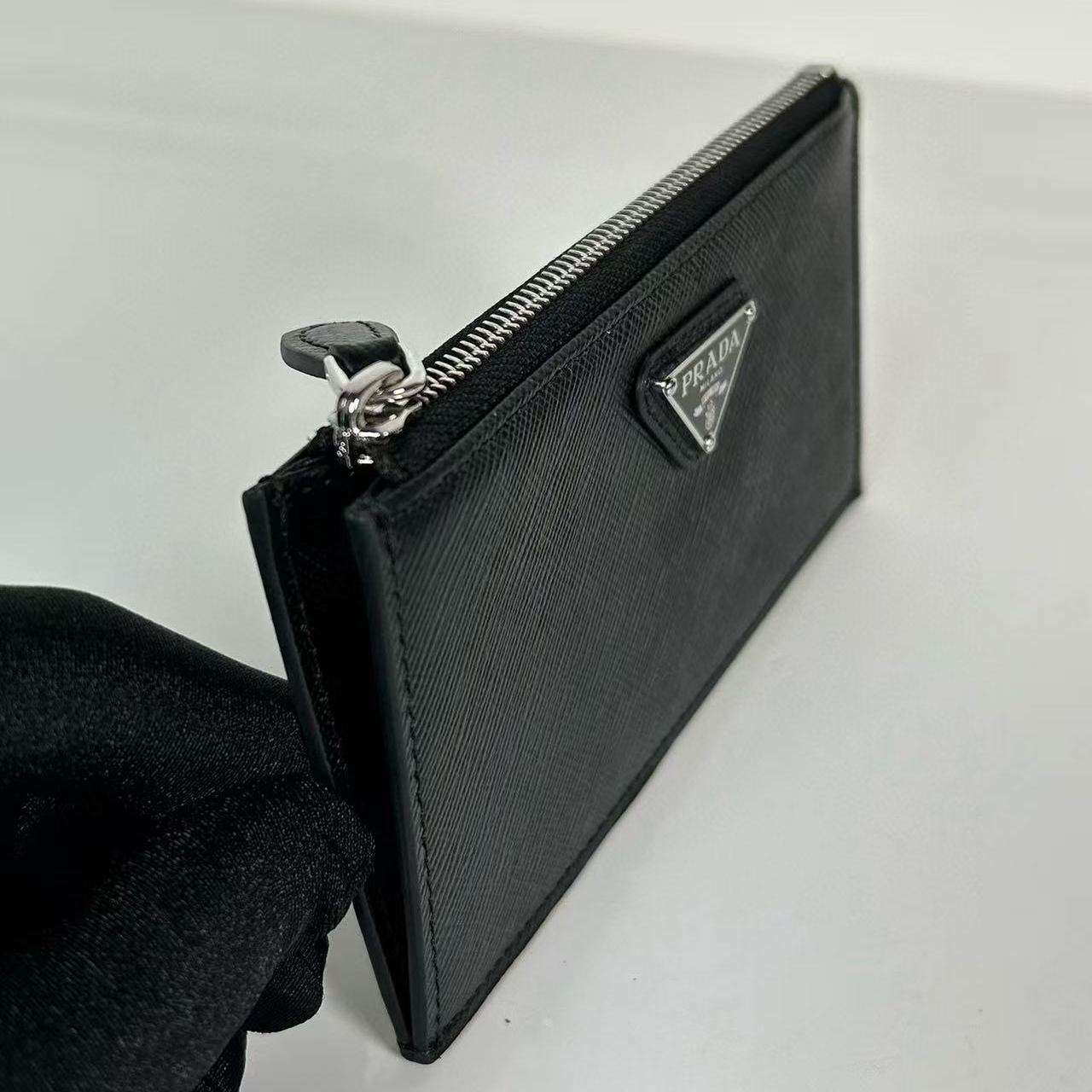 Prada Black Saffiano Triangle Card Case (1MC086_QHH_F0632)