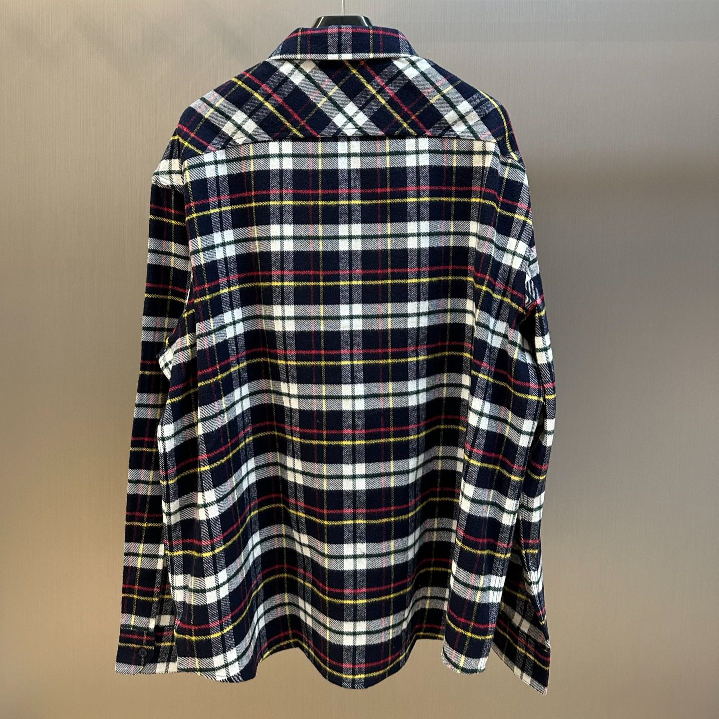 CELINE Relaxed Shirt In Brushed Checked Wool 'Bleu/Blanc/Rouge'  (RC07H0H06-07RU）