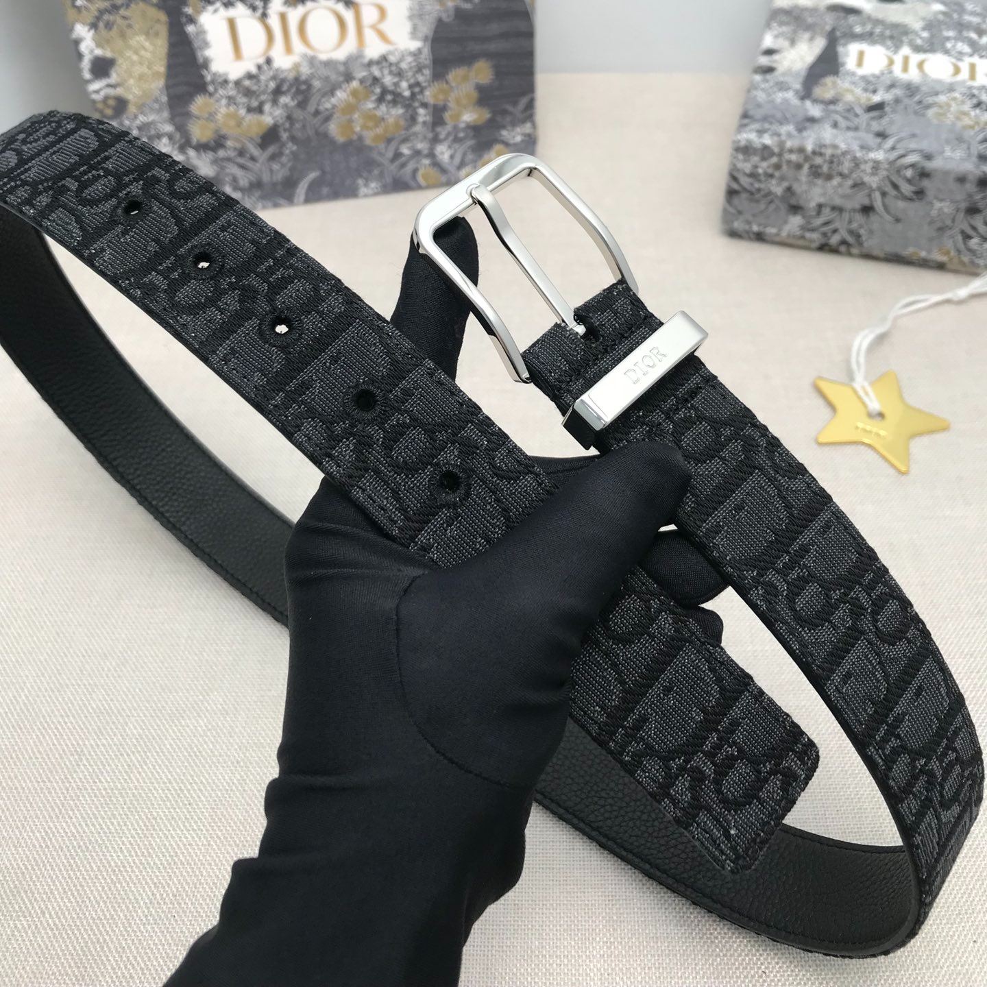 Dior 35mm Black Oblique Print Belt（4333PLYSE-H03E）