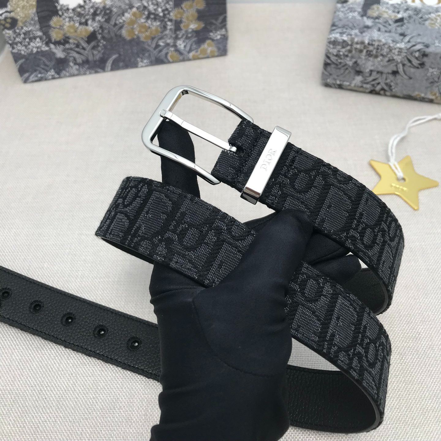 Dior 35mm Black Oblique Print Belt（4333PLYSE-H03E）