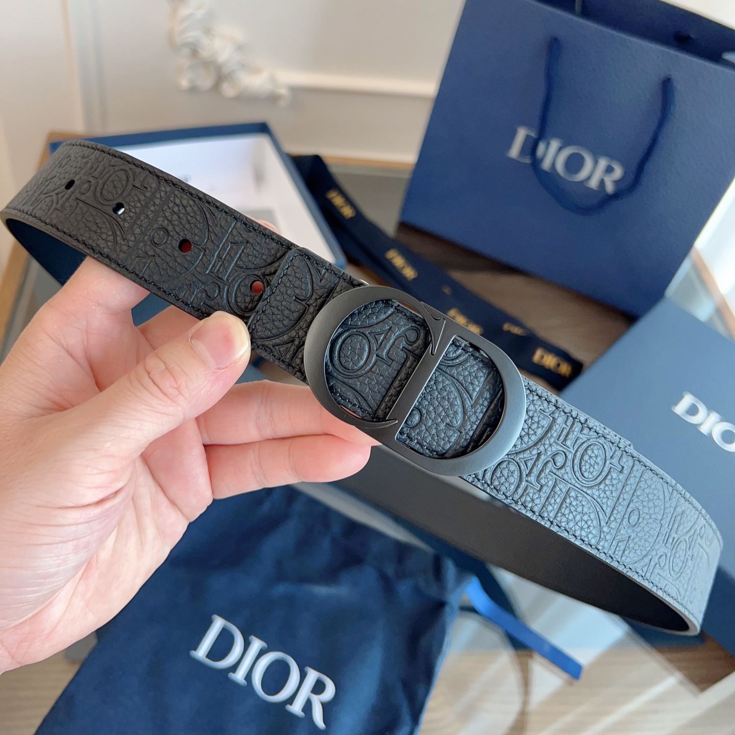 Dior black Dior Gravity printed grain belt 35mm（4800ZZFLG_H00N）