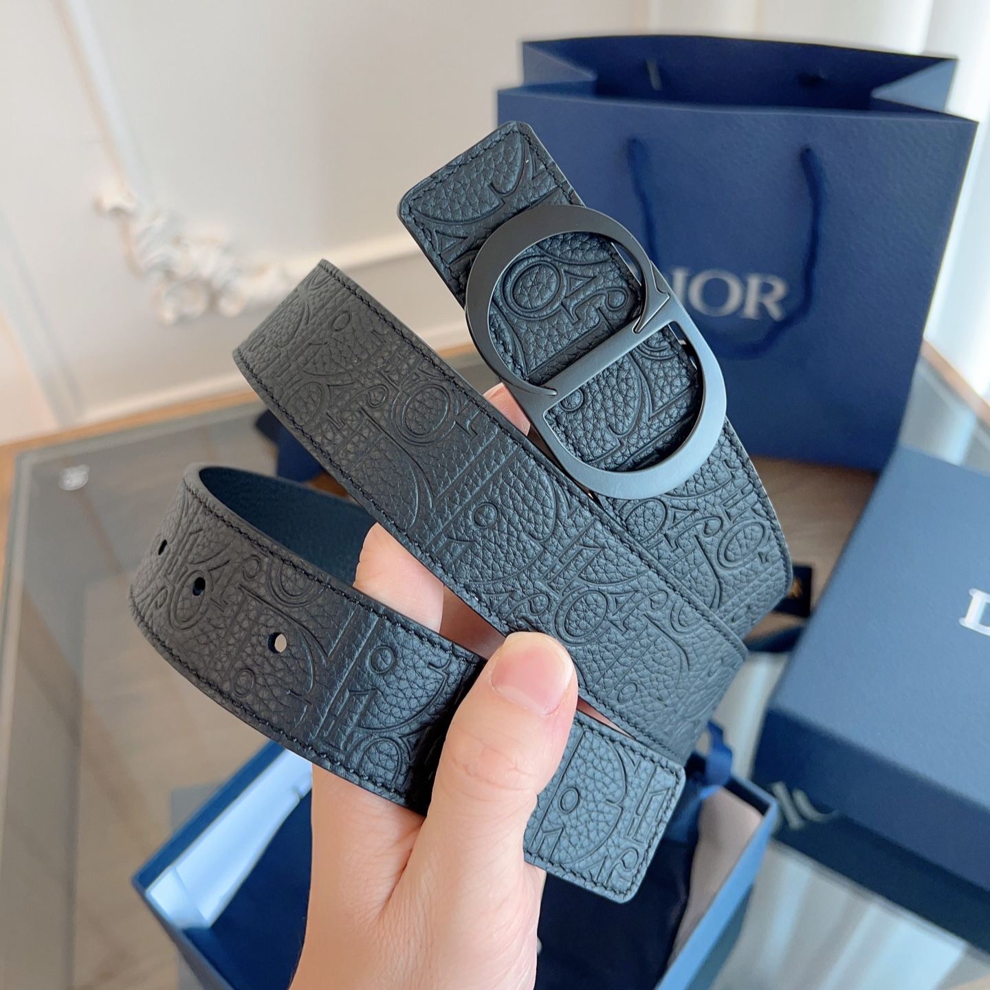 Dior black Dior Gravity printed grain belt 35mm（4800ZZFLG_H00N）