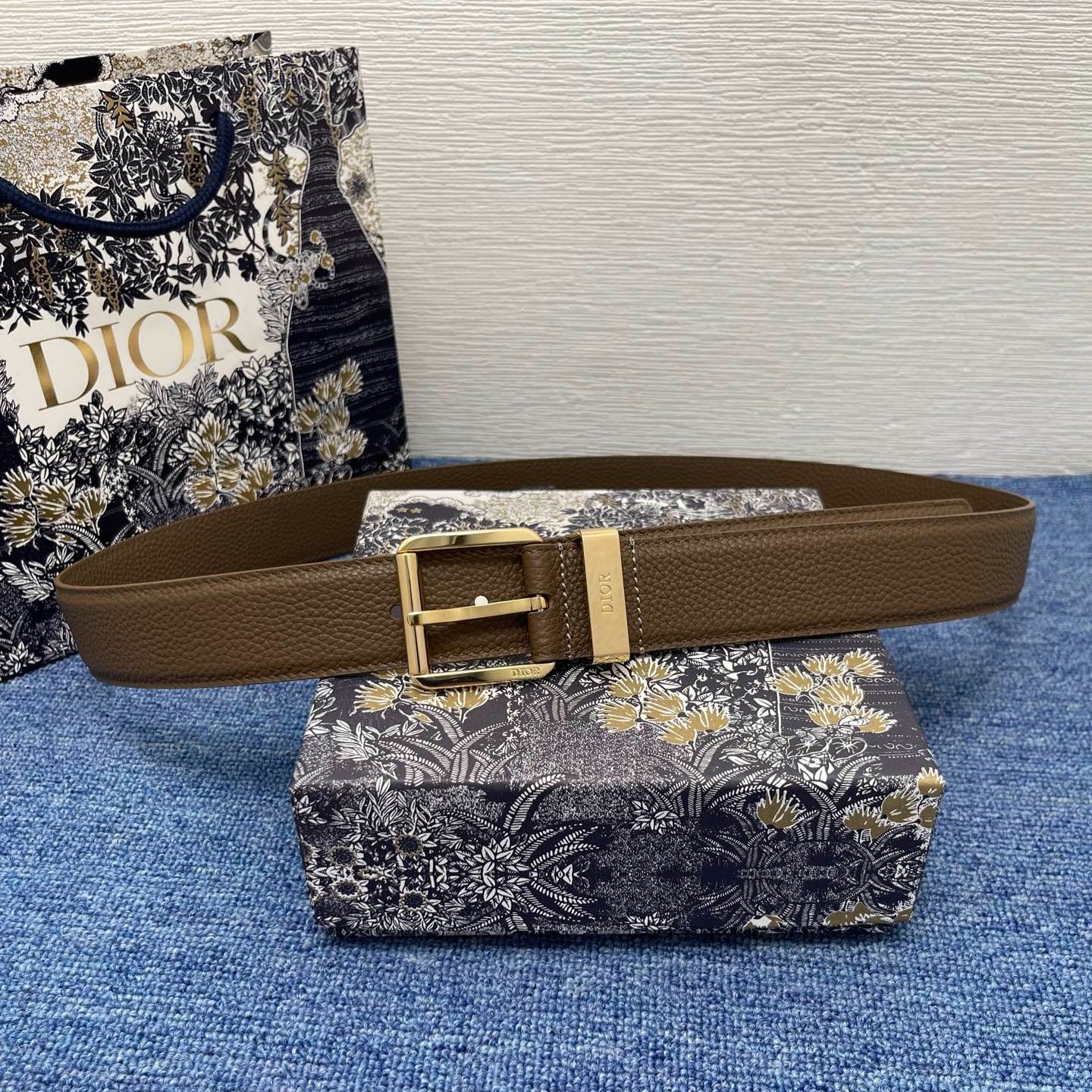 Dior belt, 35mm brown grained calfskin leather（4333RUTAM_H00M）