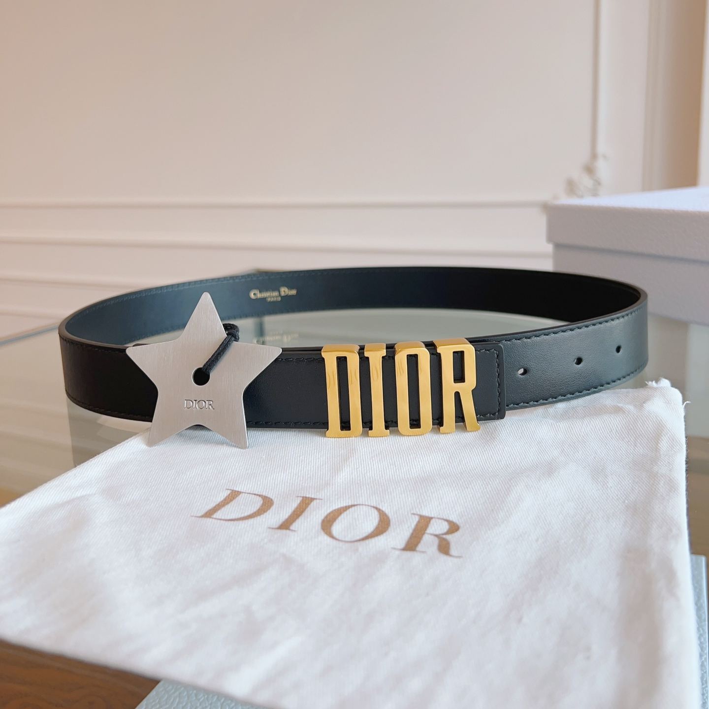 Dior D-Fence Belt Black Smooth Calfskin 30 MM（B0385CVWU-M900）