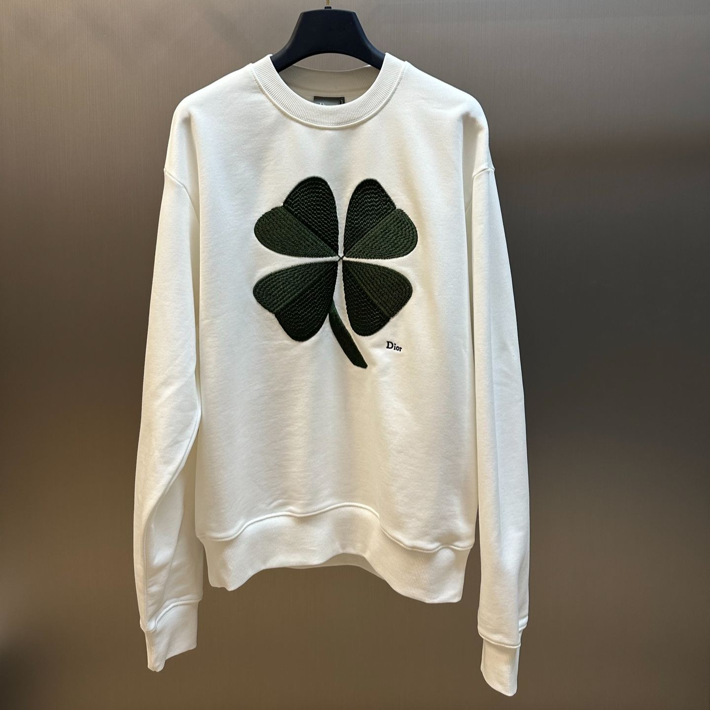Dior Clover Embroidered Sweatshirt, White Cotton Fleece（683J637A3033-C086）