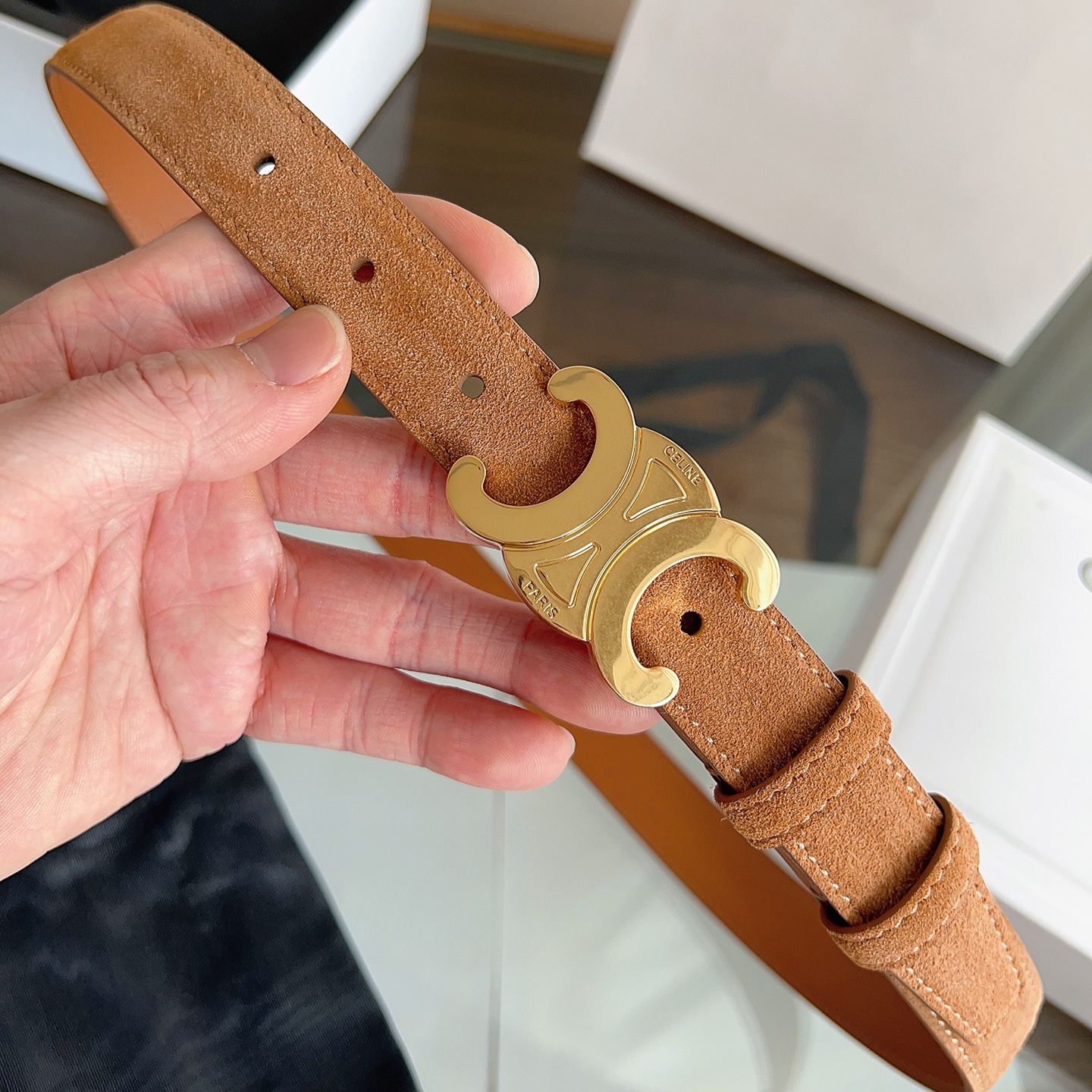 CELINE Medium 25MM Triomphe Belt IN NUBUCK CALFSKIN（45AK93ATF.02CM）