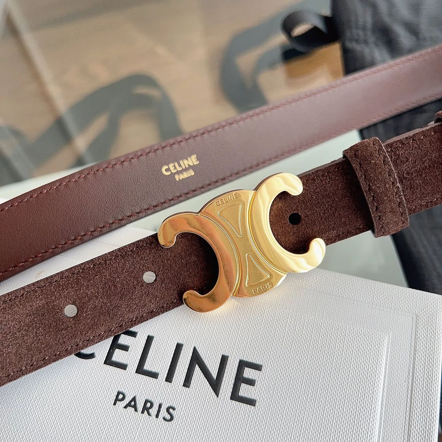 CELINE Medium 25MM Triomphe Belt IN NUBUCK CALFSKIN（45AK93ATF.02CM）