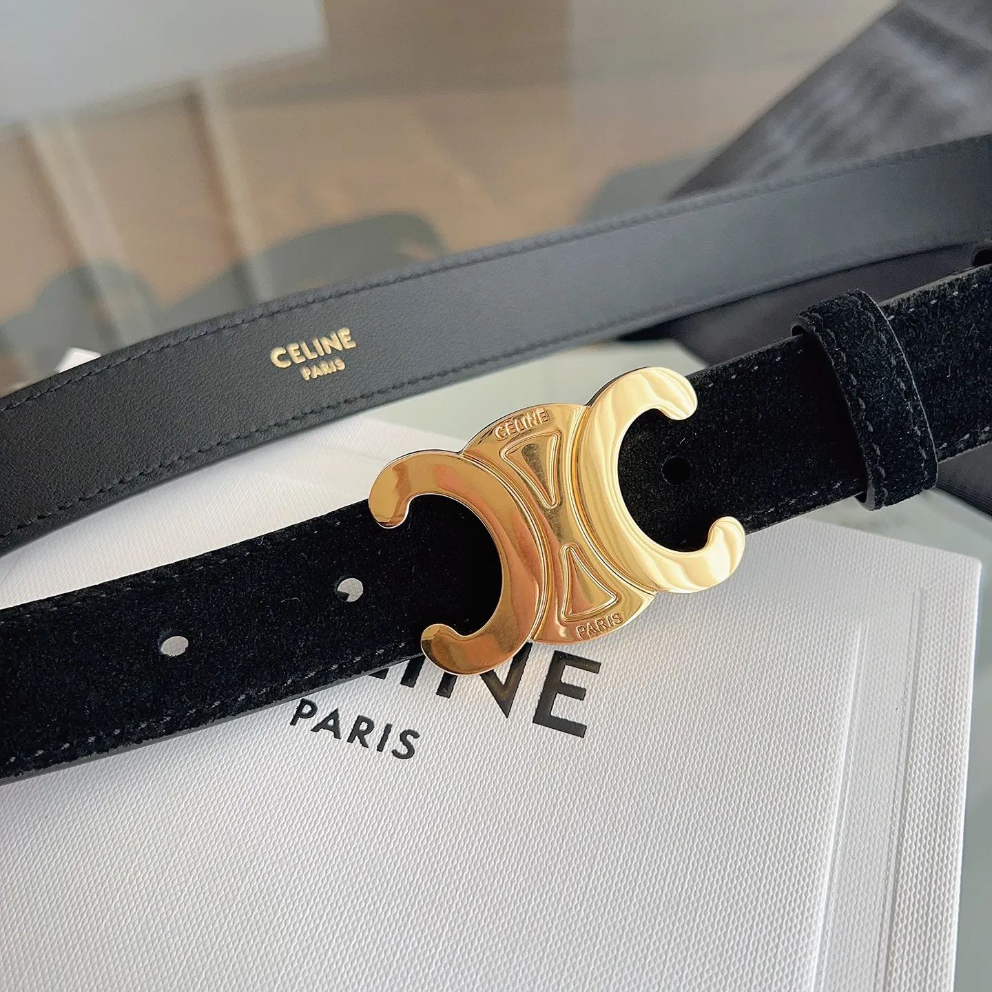 CELINE Medium 25MM Triomphe Belt IN NUBUCK CALFSKIN（45AK93ATF.02CM）