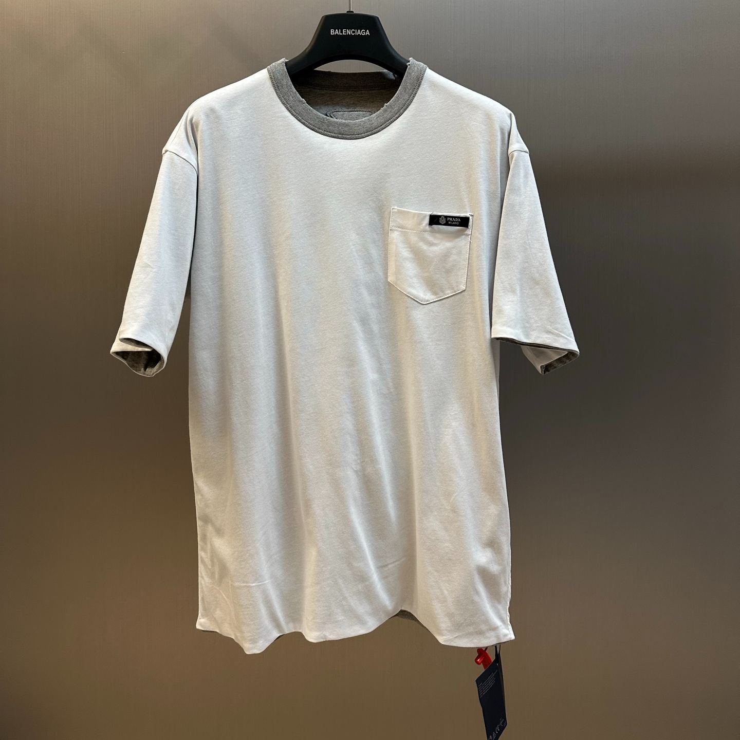 PRADA logo reversible cotton crew neck short sleeve T-shirt (UJN960-1801-F0AV1-S-OOO）