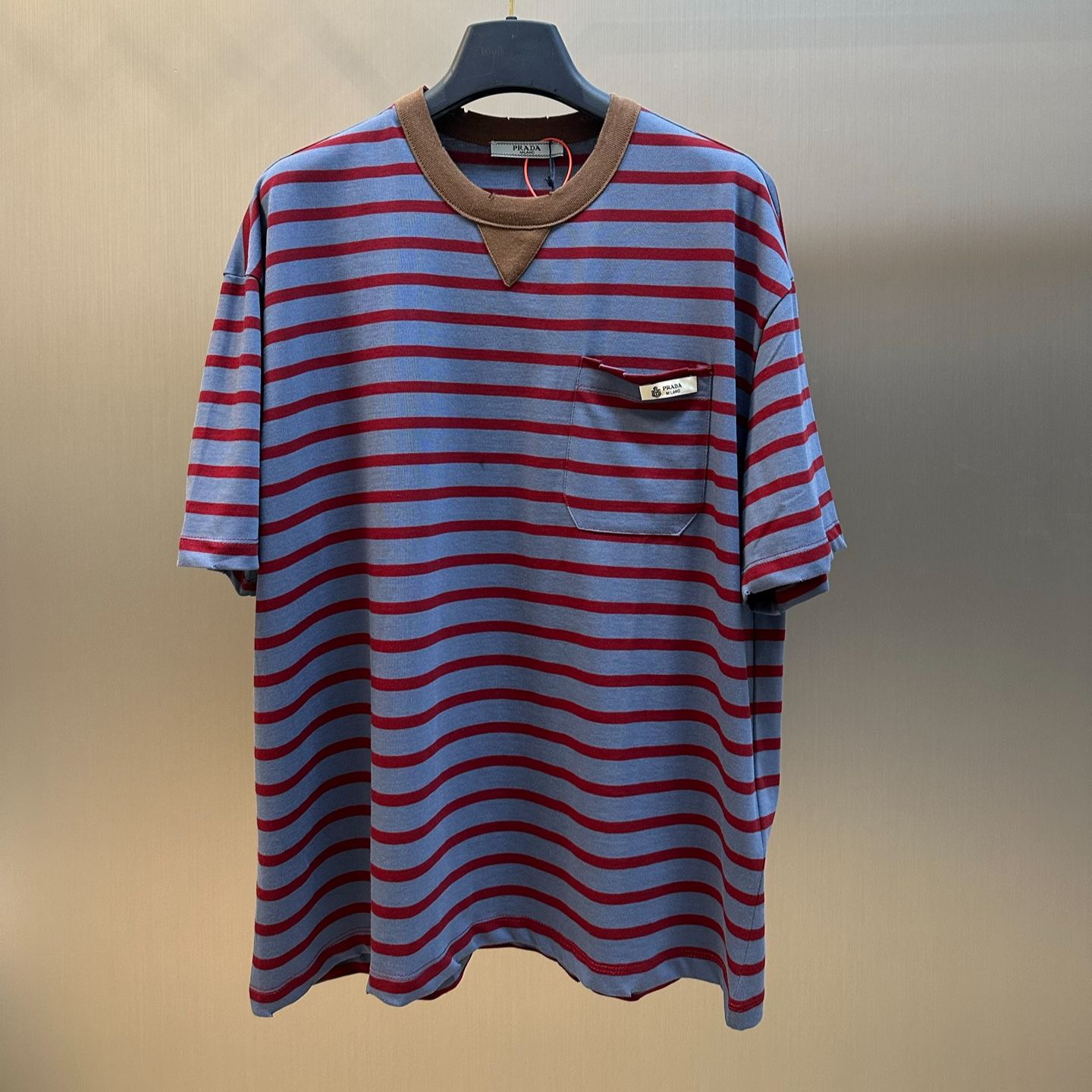 Prada Striped-pattern Pocket T-shirt (3575B-18V8-F04Y5-S-OOO）