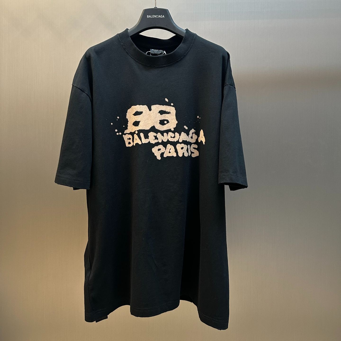 BALENCIAGA Hand-Drawn BB Icon T-shirt Medium Fit "Black"（612966TNVN41059）