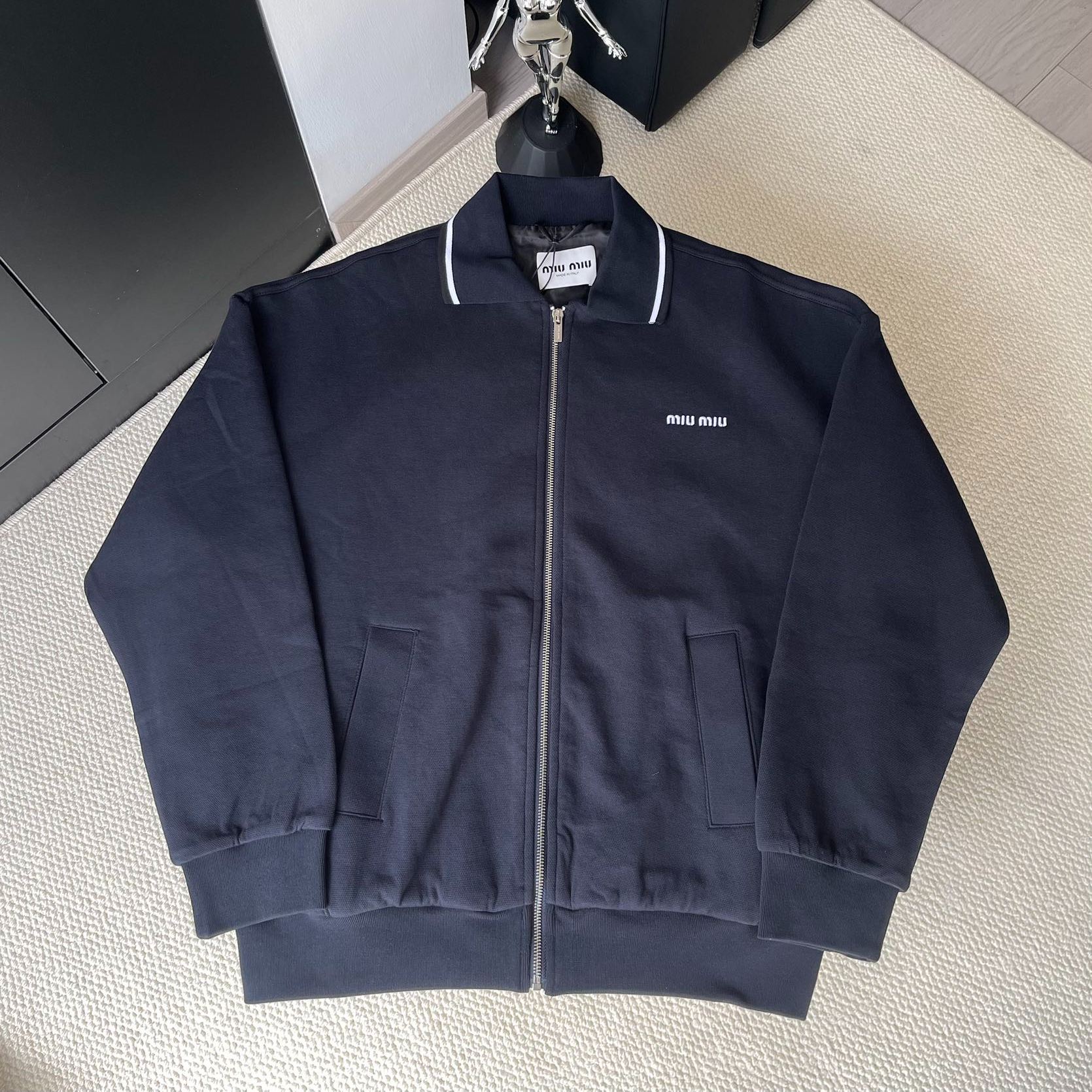 Miu Miu Blue Zipped Knit Blouson Jacket（ML1258-1756-F0008-S-OOO）