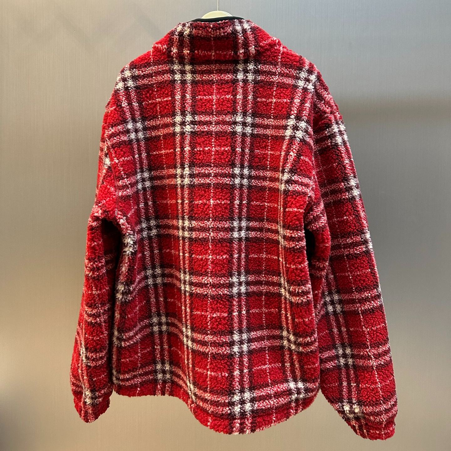 BURBERRY Check Wool Cashmere Blend Fleece in Crayon red（81225021）