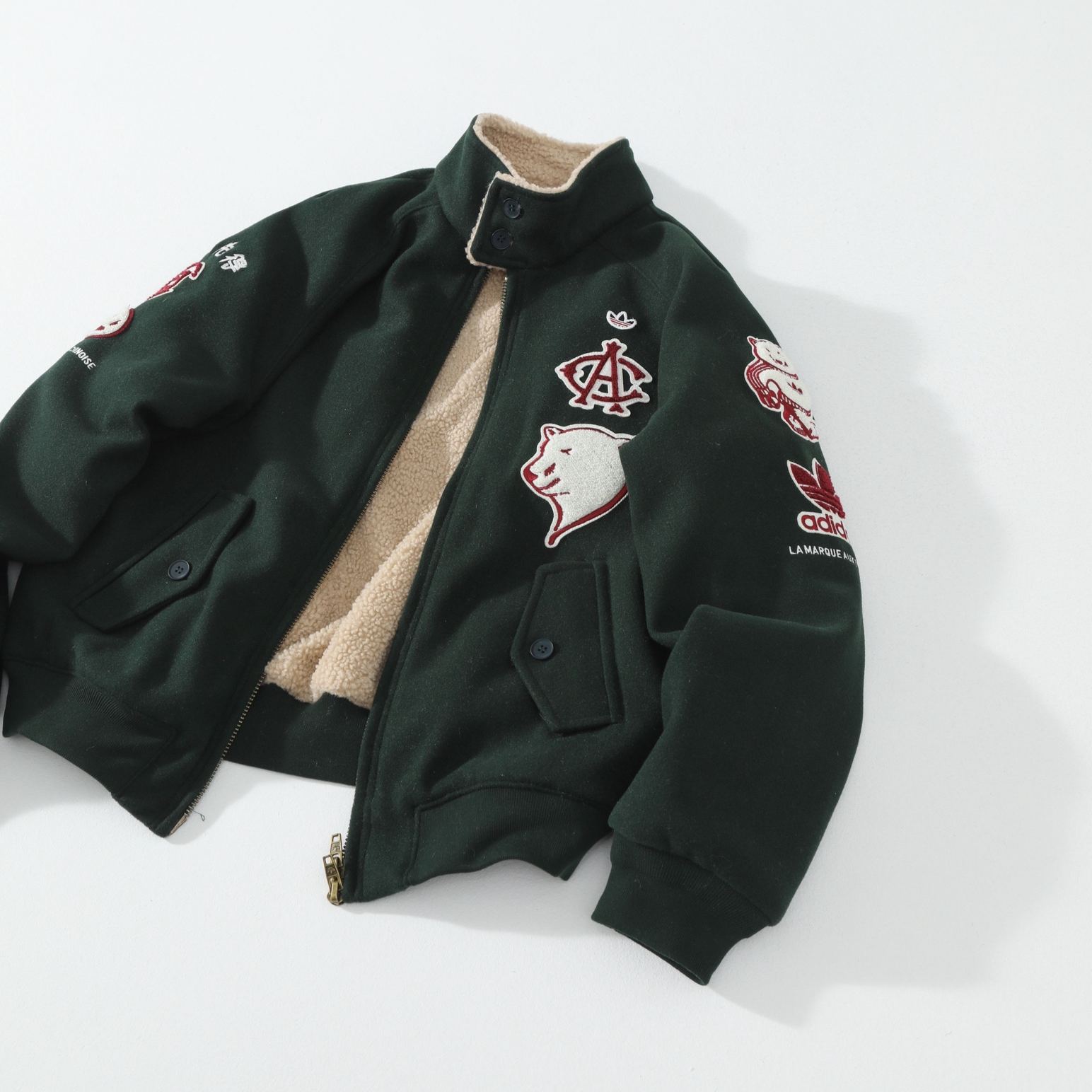 adidas x CLOT Warmup Logo Relaxed Varsity Jacket 'Green' （IK2954）