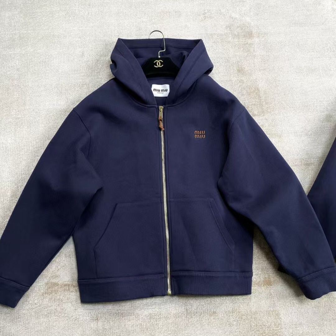 MIU MIU Space Cotton Ogo Logo Zip-Up Hoodie（ML1064-15EG-F0008-S-OOO）