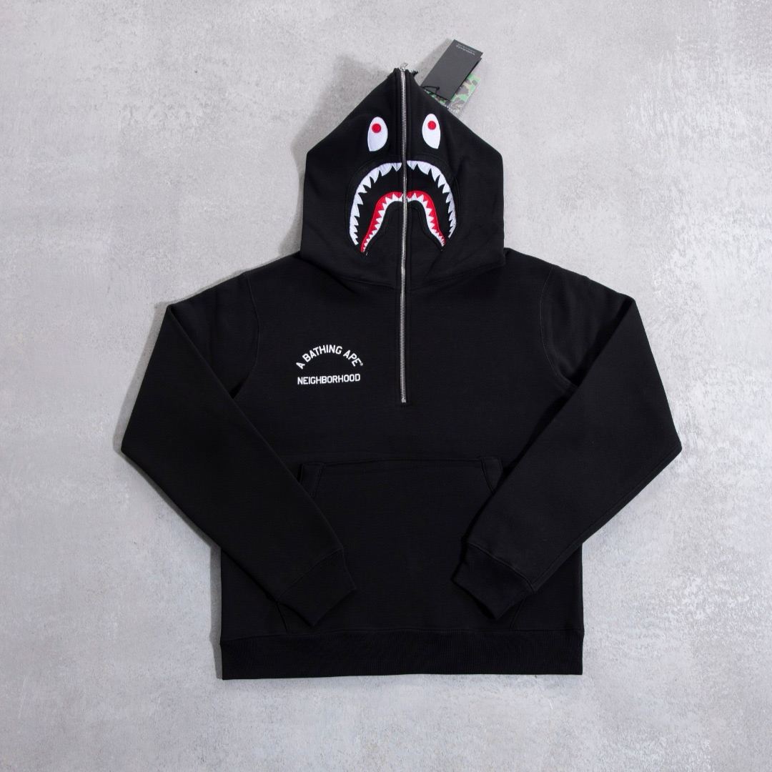 BAPE X NBHD TWO FACE HALF ZIP PULLOVER HOODIE（1K73-114-907）
