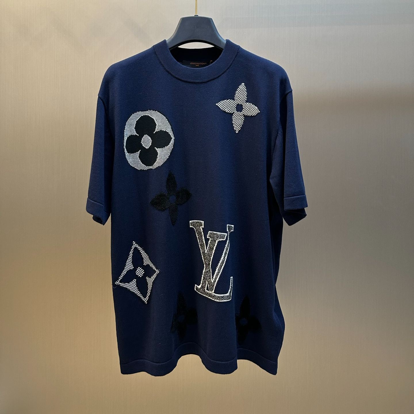Louis Vuitton Monogram Pattern Short-Sleeve Knit Crew Neck Top（1AJBW9）