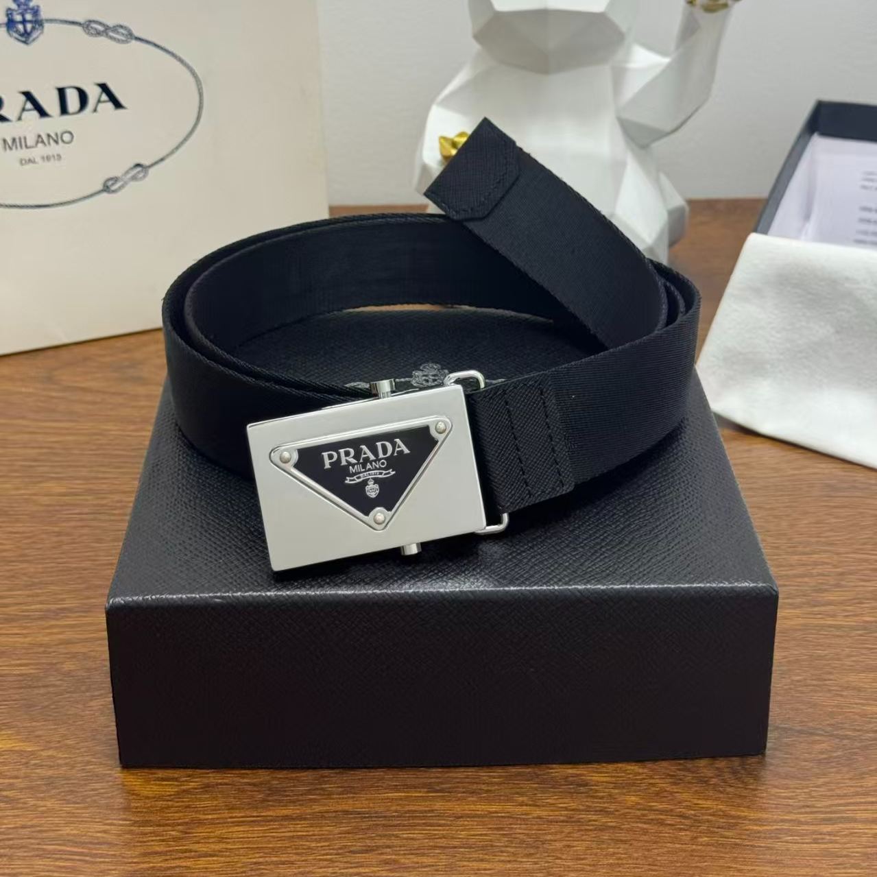 PRADA Prada JACQUARD BELT Men's Black（2CN0852DKFF0002）