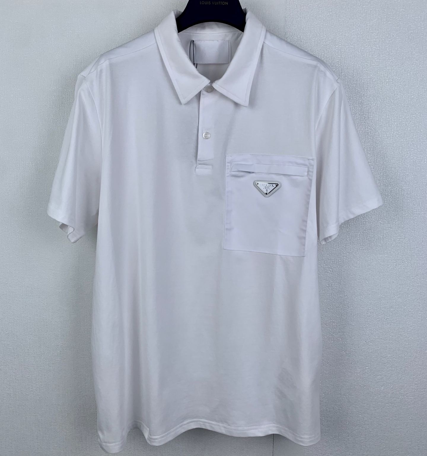 PRADA Nylon Pocket Re-Nylon Stretch Cotton Polo Shirt (UJN703-1YED-F0N40-S-211）