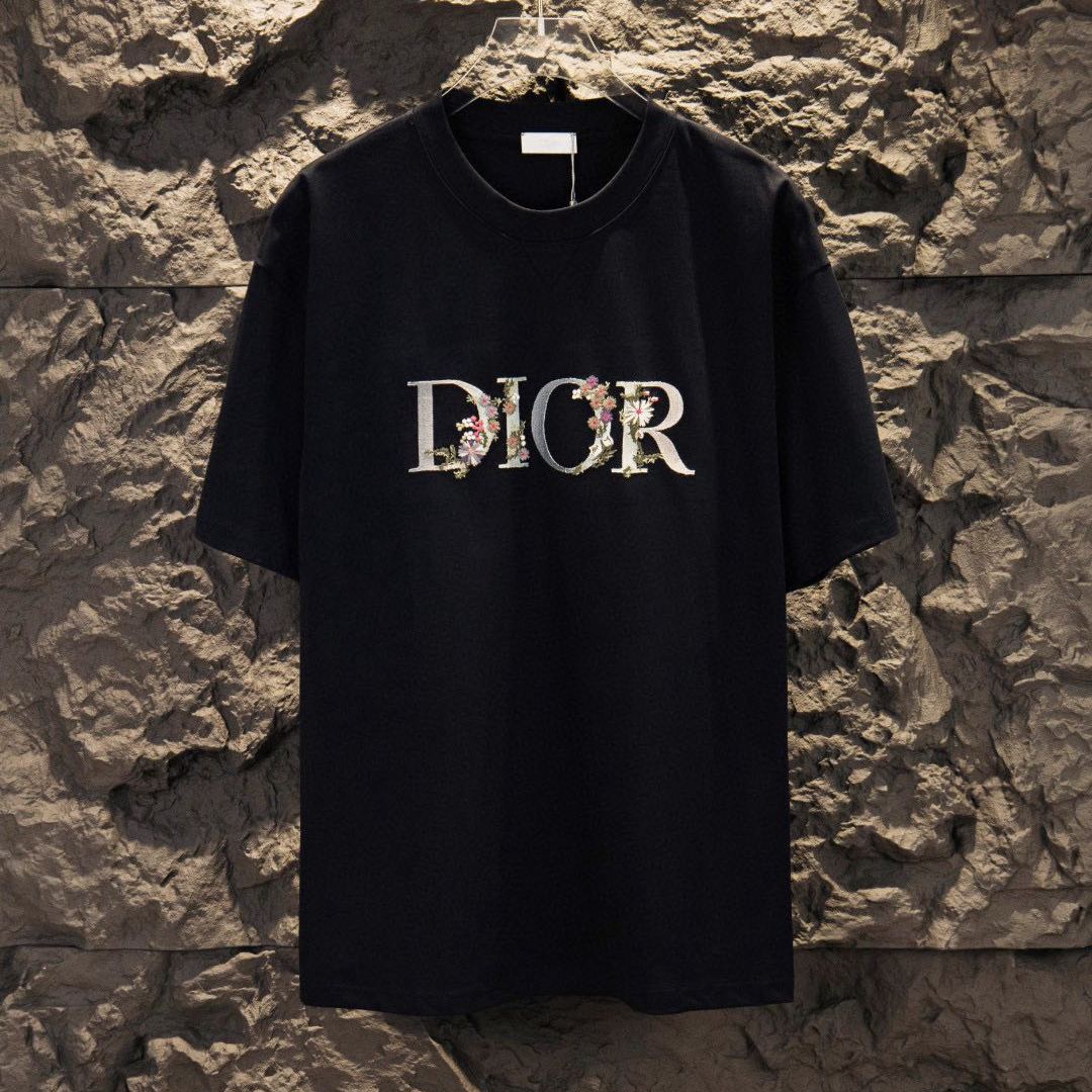 [Copy]Dior Flowers Embroidered T-Shirt（113J686A0554-C084）