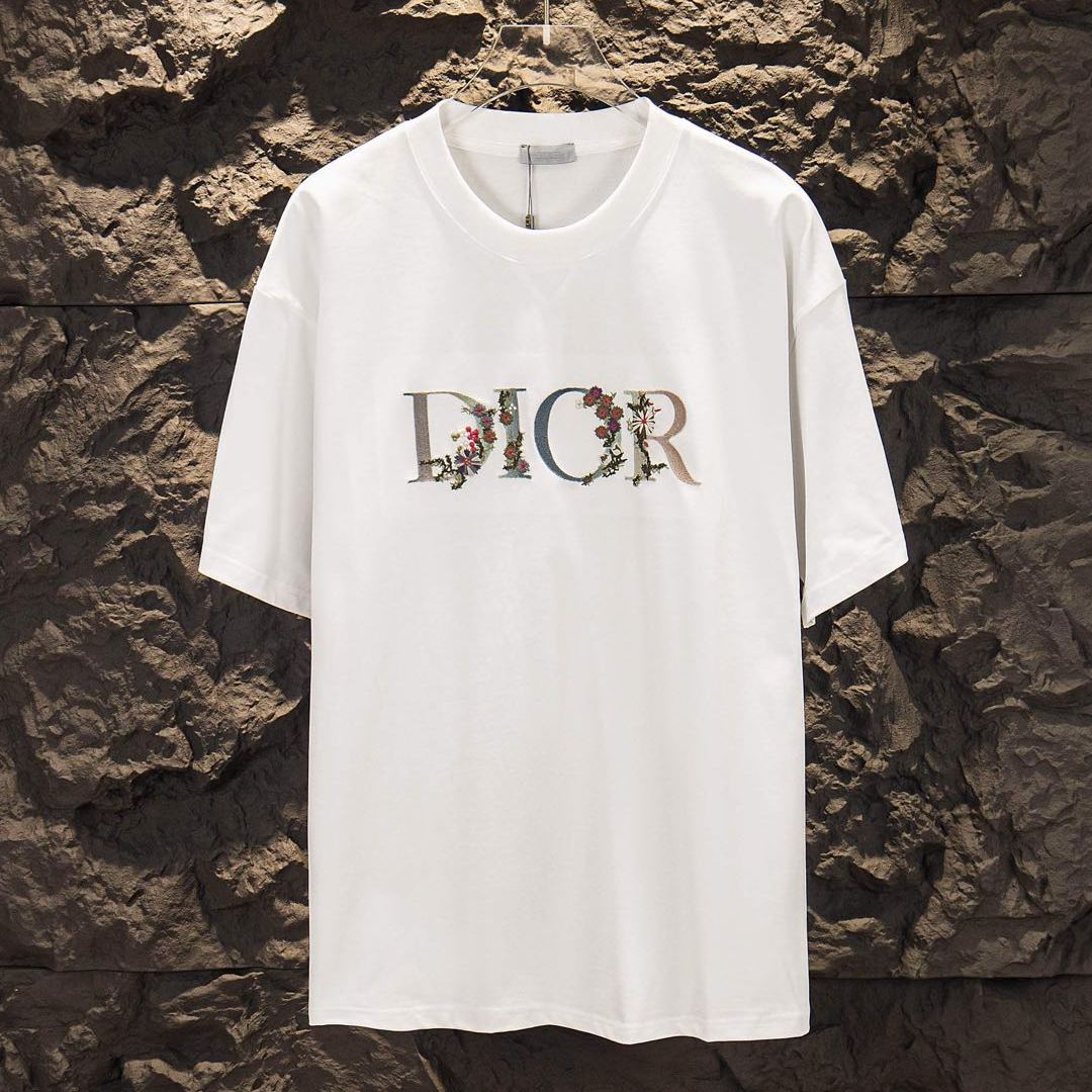 [Copy]Dior Flowers Embroidered T-Shirt（113J686A0554-C084）